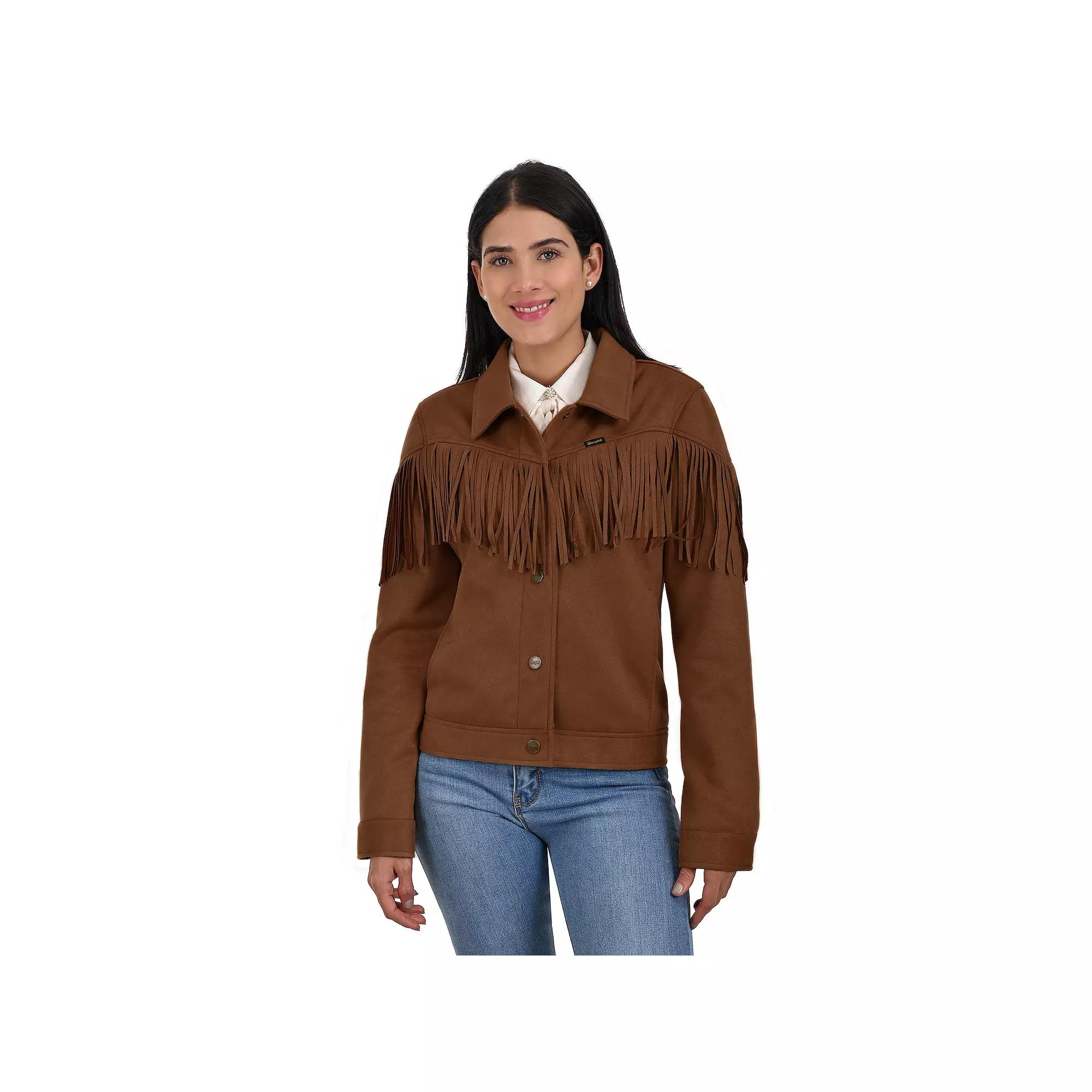 Women's Wrangler Faux Suede Trucker Jacket With Fringe,  Product Image