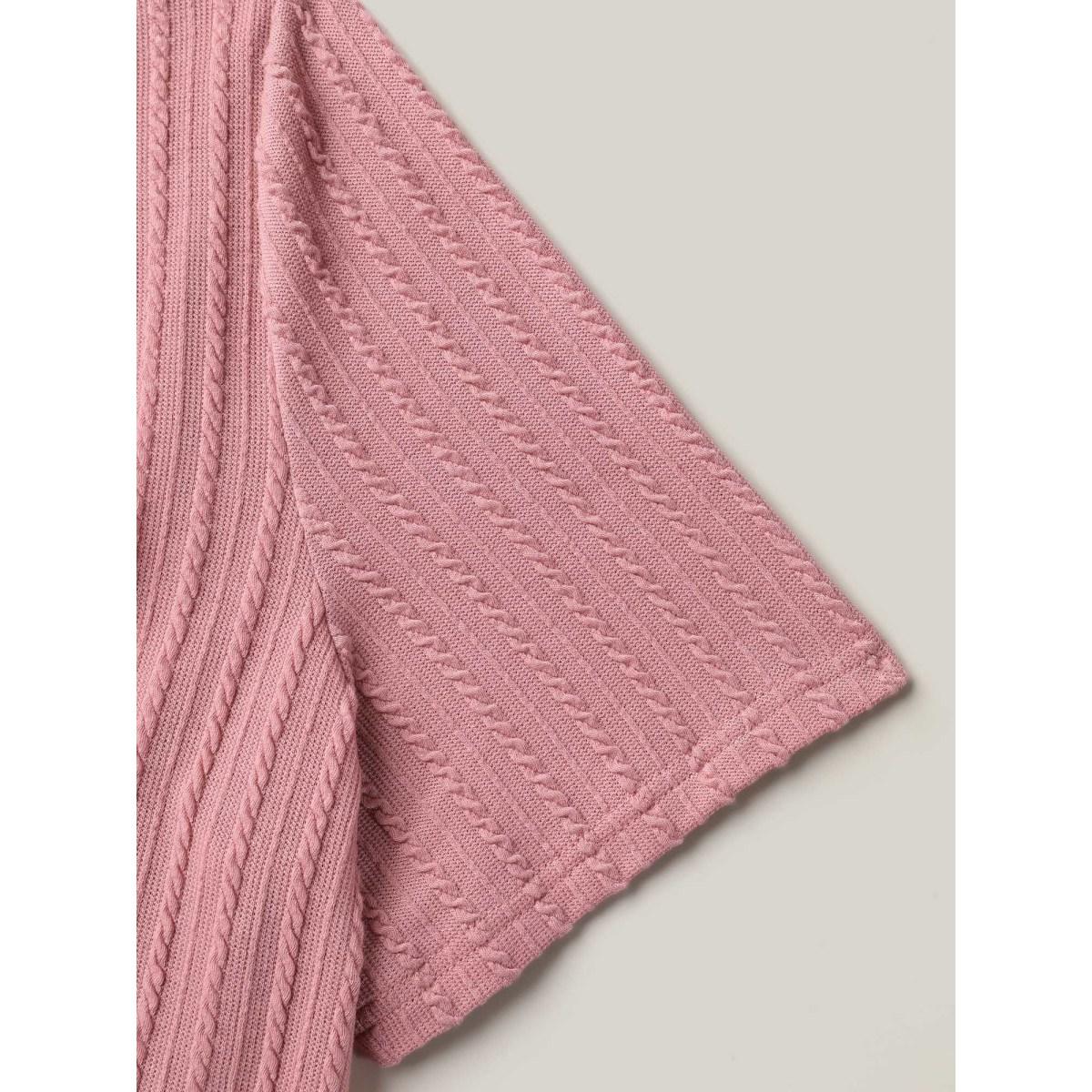 Plus Size Cable Knit Textured Round Neck T-Shirt Beanpastepowder Women Leisure Texture Round Neck Casual T-shirts BloomChic 26/4X Product Image