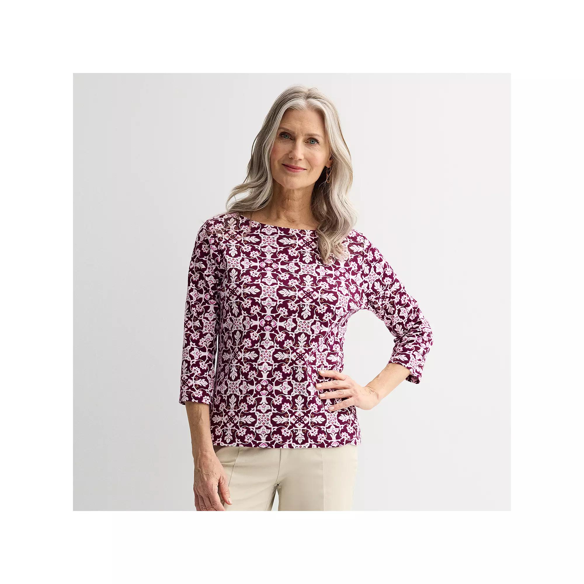 Women's Croft & Barrow® Boatneck Top, Size: Large, Pink Folk Mosaic Product Image