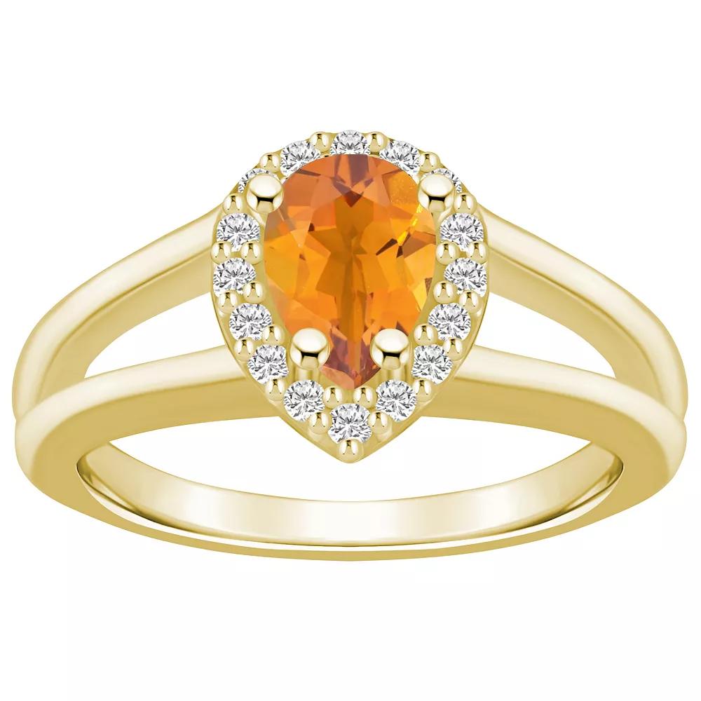 Alyson Layne 10k White Gold Pear Shape Gemstone 1/6 Carat T.W. Diamond Halo Ring, Women's, Size: 5, Citrine Product Image