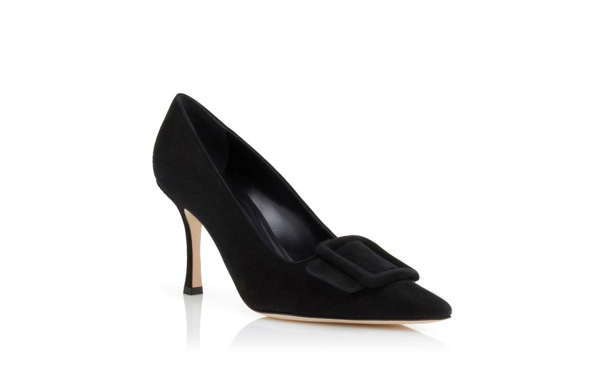 MAYSALEPUMP 90 Jet Black Suede Buckle Detail Pumps Product Image