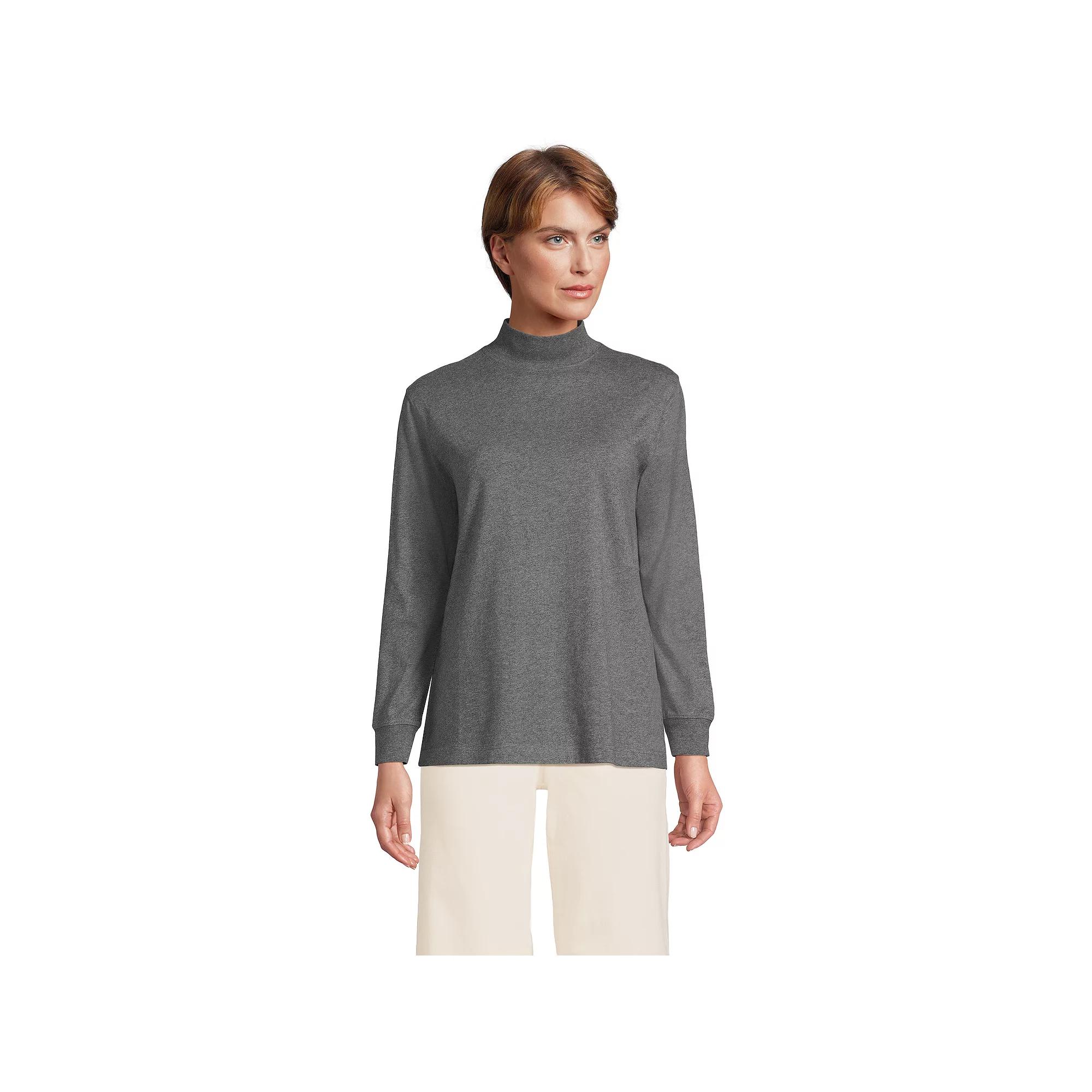 Petite Lands' End Long Sleeve Super T Mock Neck Top, Women's, Size: Medium Petite, Grey Heather Product Image