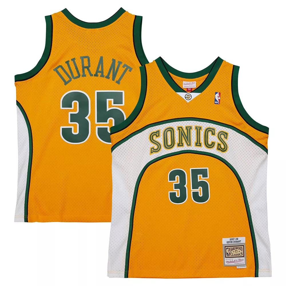 Men's Mitchell & Ness Kevin Durant Yellow Seattle SuperSonics  2007/08 Hardwood Classics Swingman Throwback Jersey, Size: 2XL, Nba Yellow Product Image