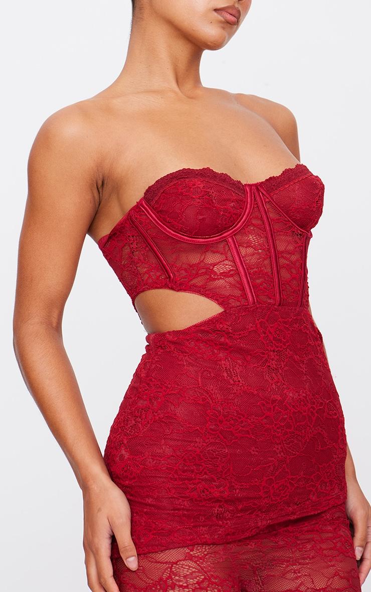 Burgundy Lace Cut Out Corset Detailed Jumpsuit Product Image