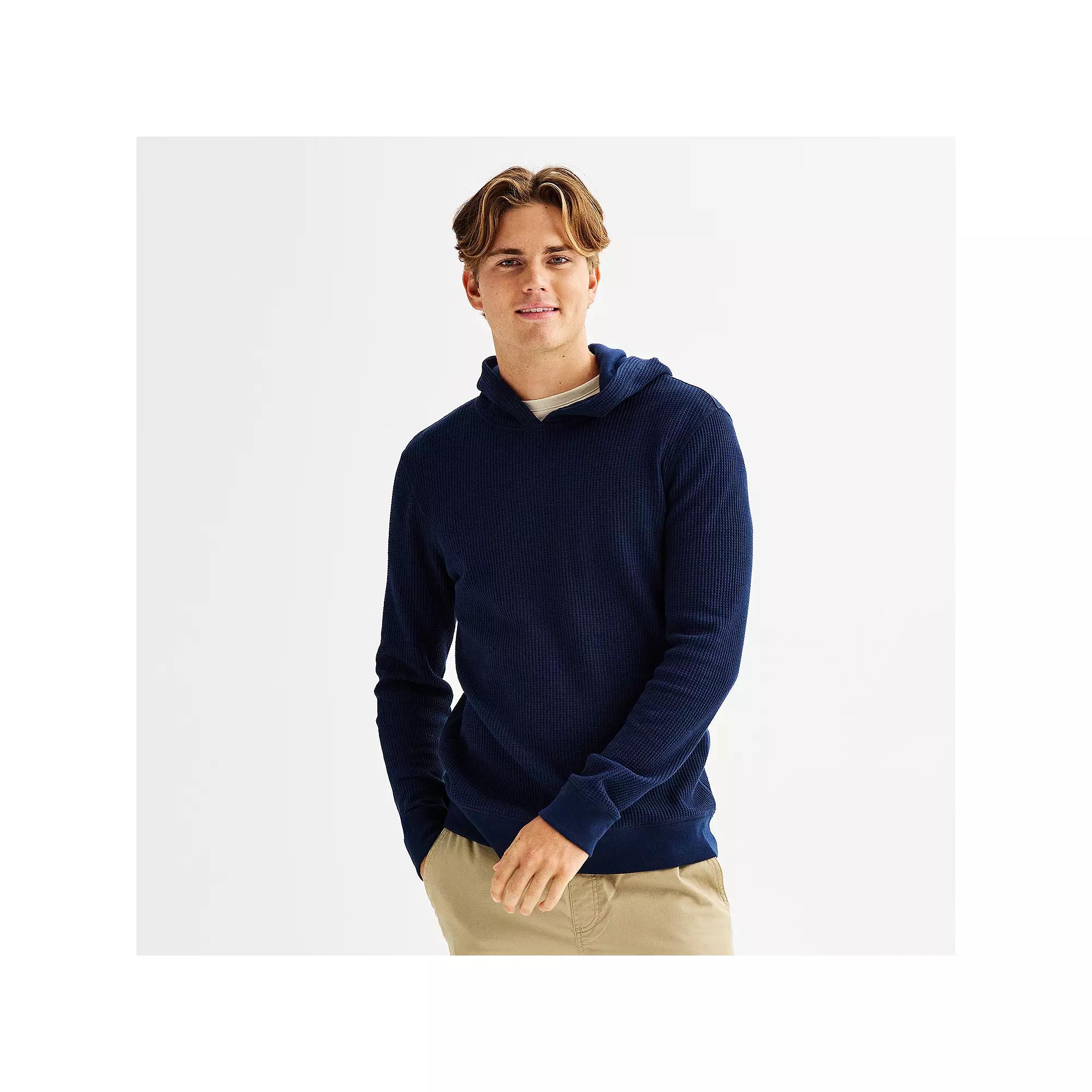 Men's Sonoma Goods For Life® The Essential Waffle Thermal Hoodie, Size: Small, Black Copy Product Image