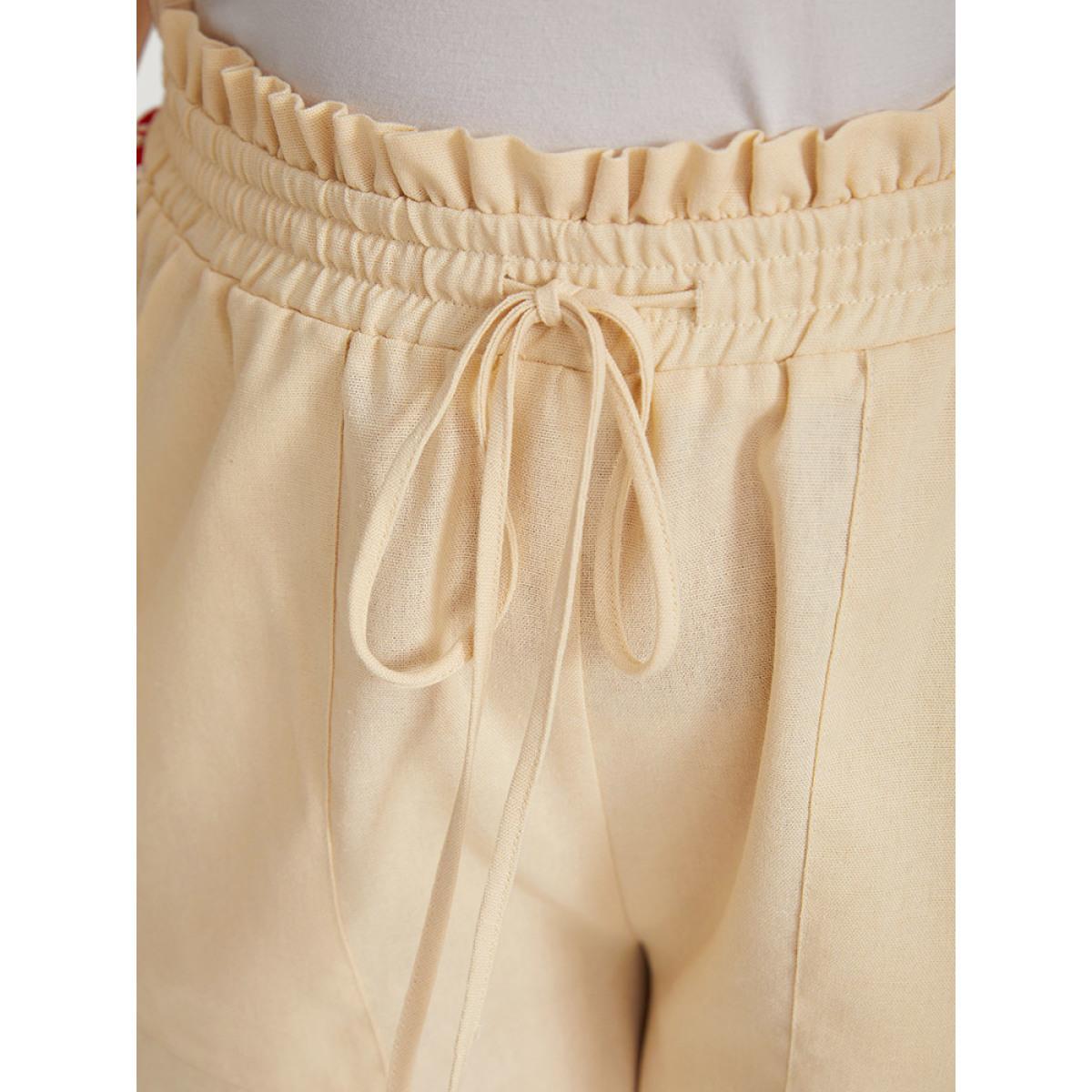 Plus Size Bandana Patchwork Pocket Ties Paperbag Waist Shorts Women Ivory Vacation Cross straps Dailywear Shorts BloomChic 22-24/3X Product Image