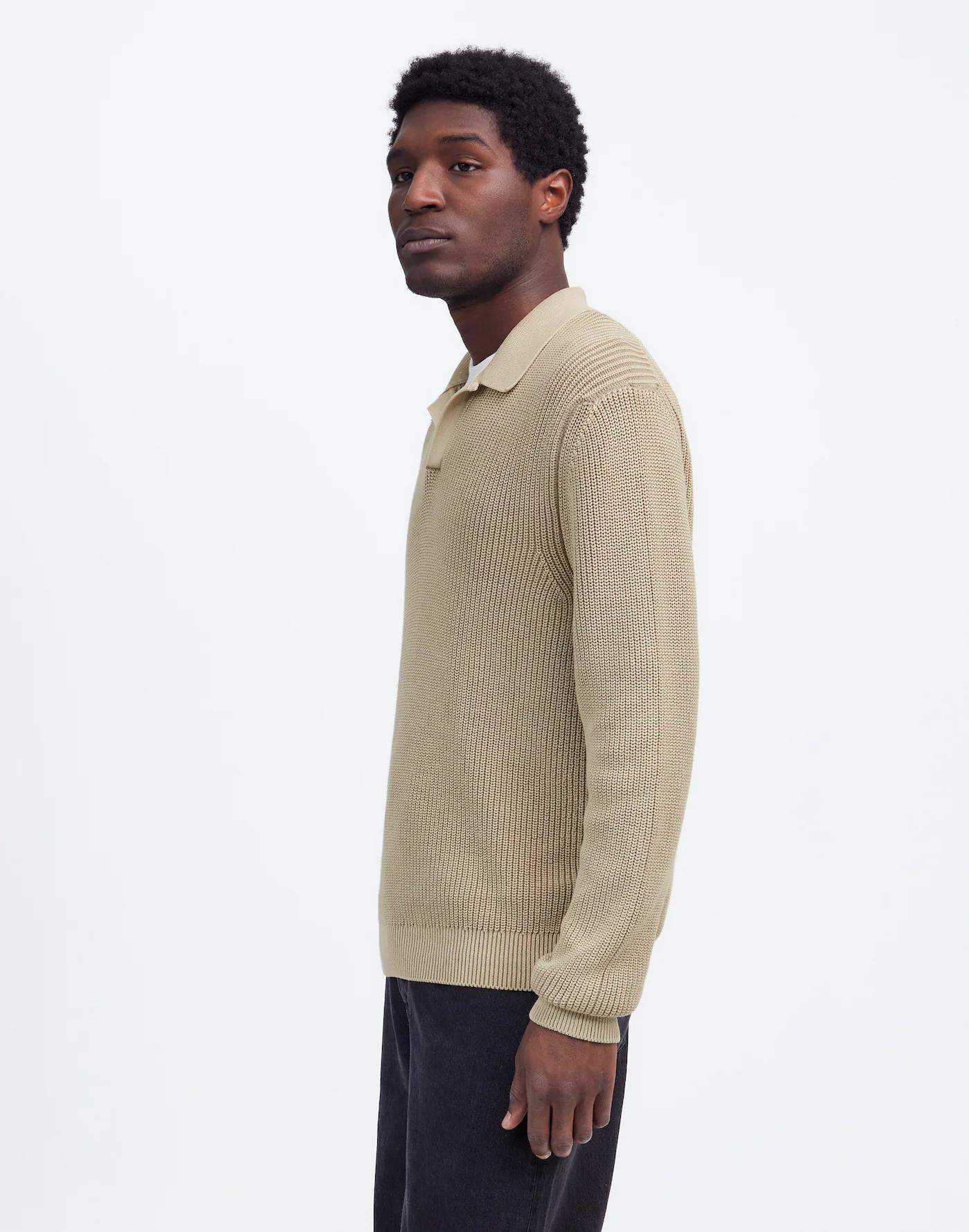 Cotton Shaker Stitch Johnny-Collar Sweater Polo Product Image