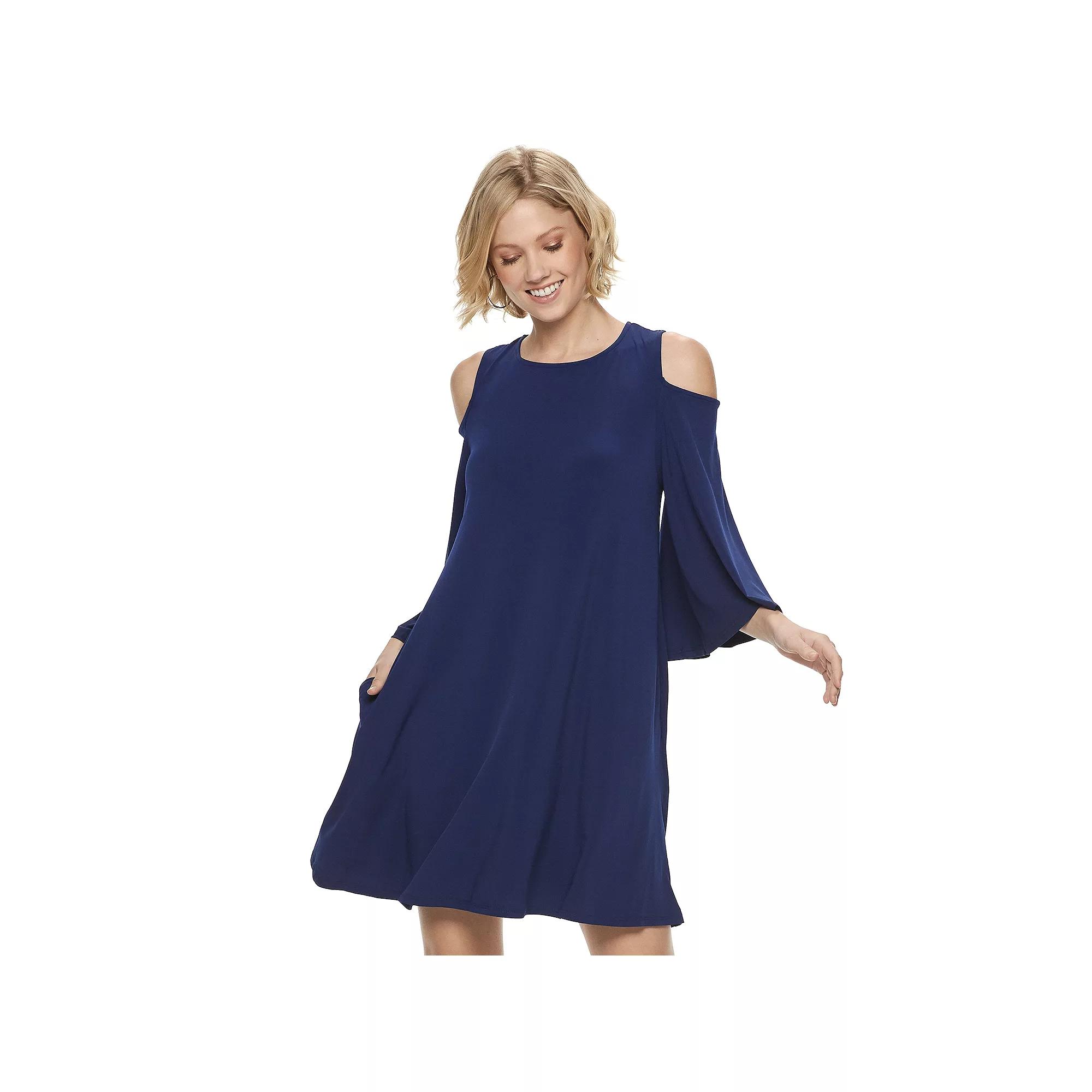 Women's Nina Leonard Draped Sleeve Cold-Shoulder Dress,  Product Image