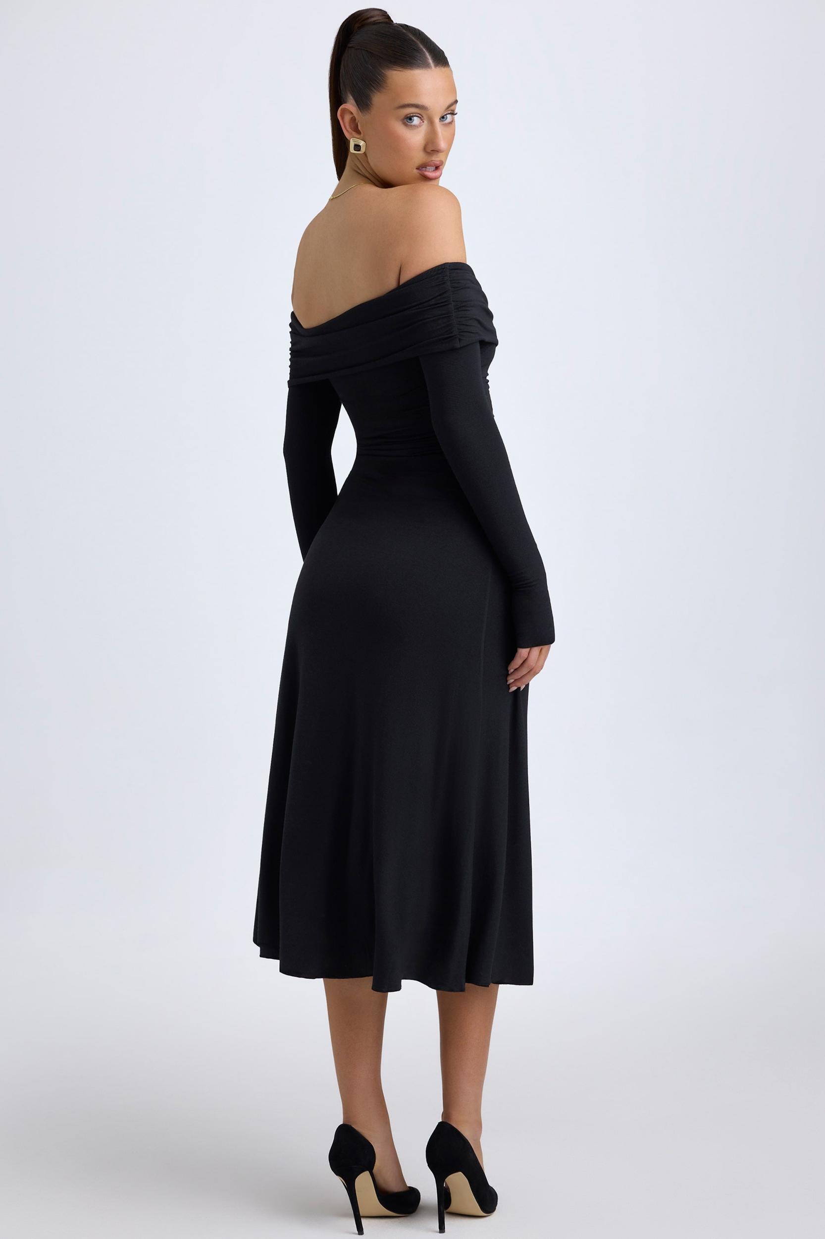 Modal Off-Shoulder Ruched Midaxi Dress in Black Female Product Image