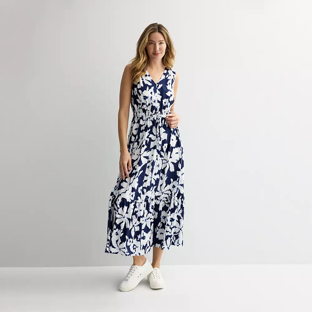 Petite Sonoma Goods For Life® Femme Button Bodice Maxi Dress, Women's, Size: Large Petite, Blue Abstract Floral Product Image