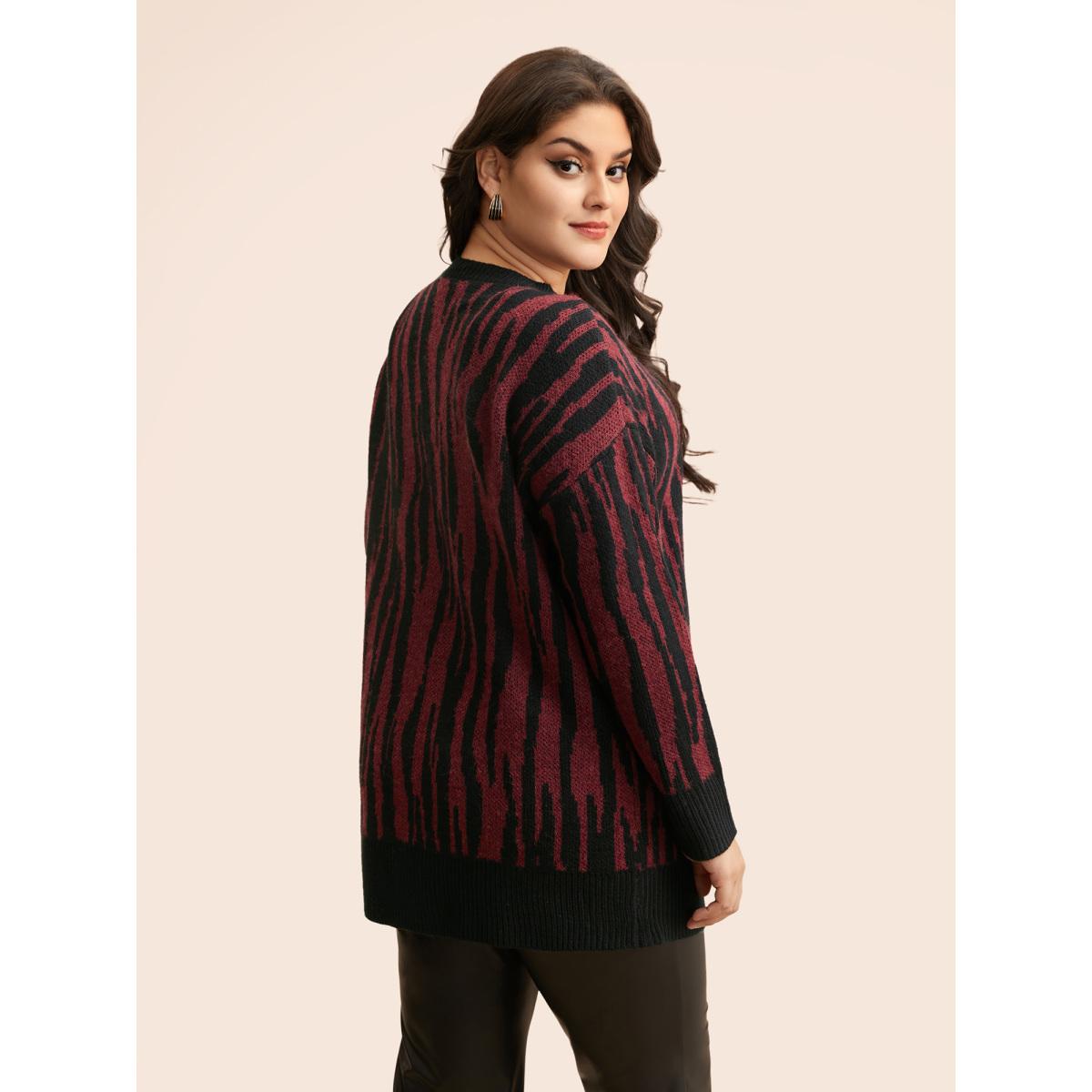 Plus Size Zebra Print Patched Pocket Cardigan Deepred Women Casual Loose Long Sleeve Everyday Cardigans BloomChic 14-16/1X Product Image