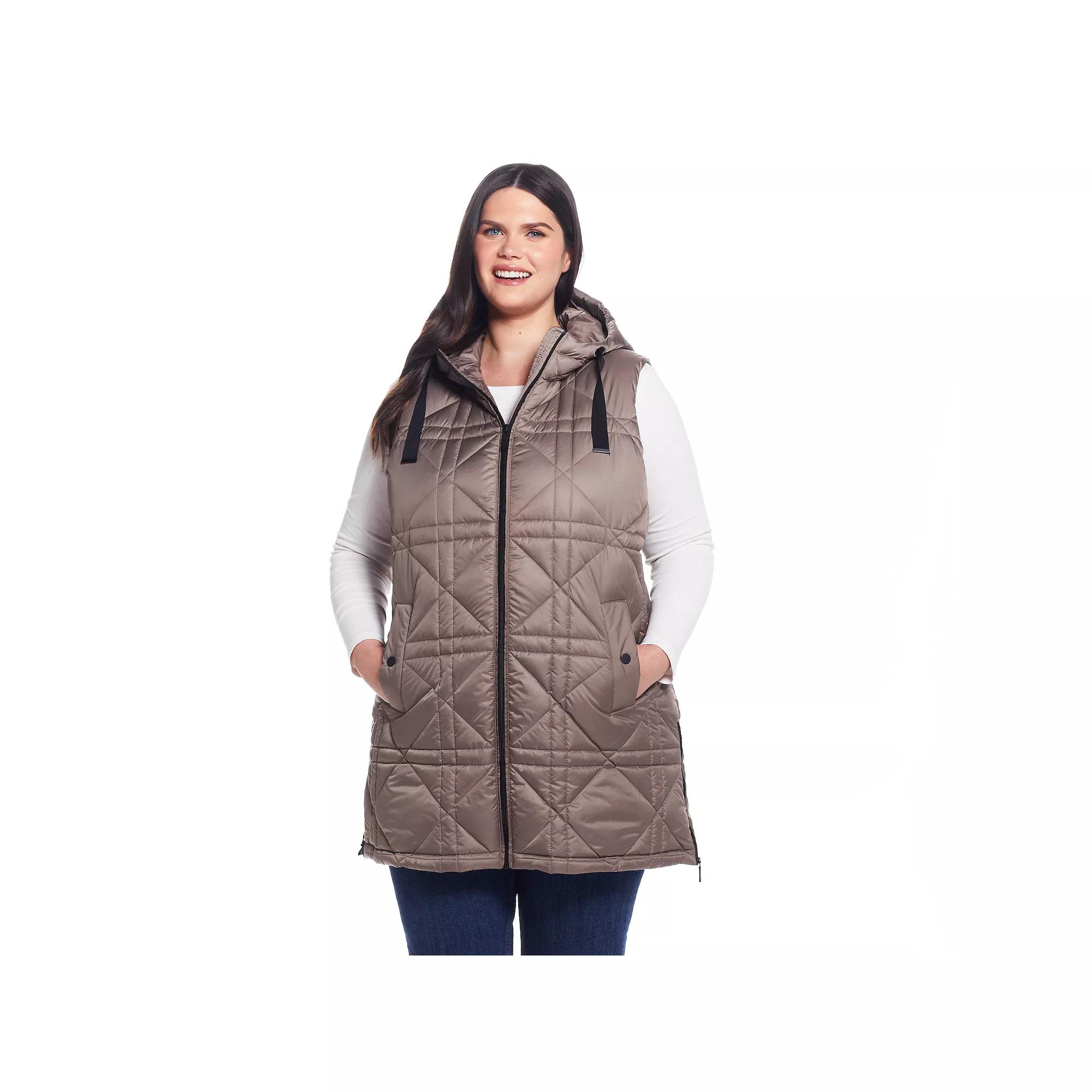Plus Size Weathercast Hooded Heavyweight Quilted Vest, Women's, Size: 1XL, Merlot Product Image