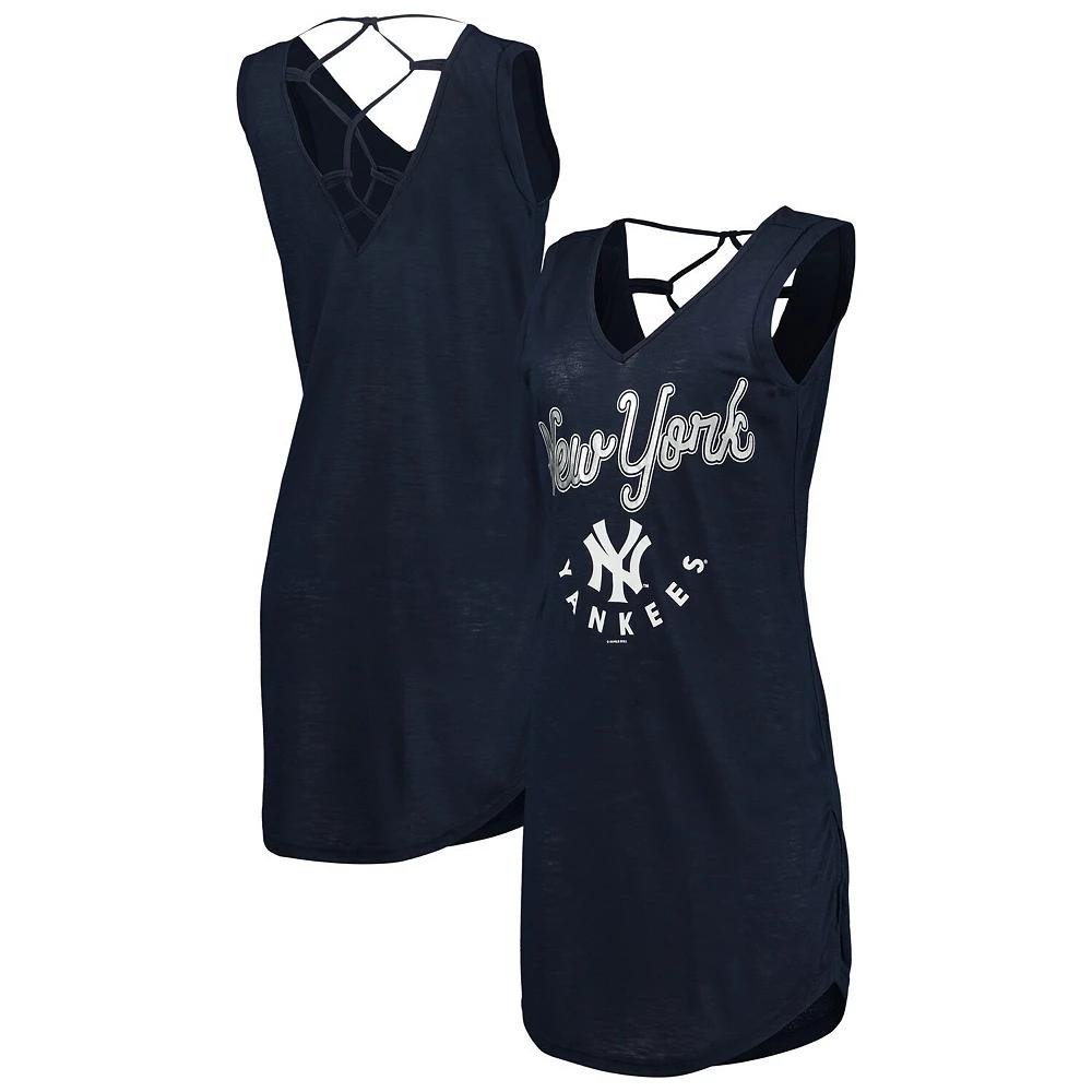Women's G-III 4Her by Carl Banks Navy New York Yankees Game Time Slub Beach V-Neck Cover-Up Dress,  Product Image