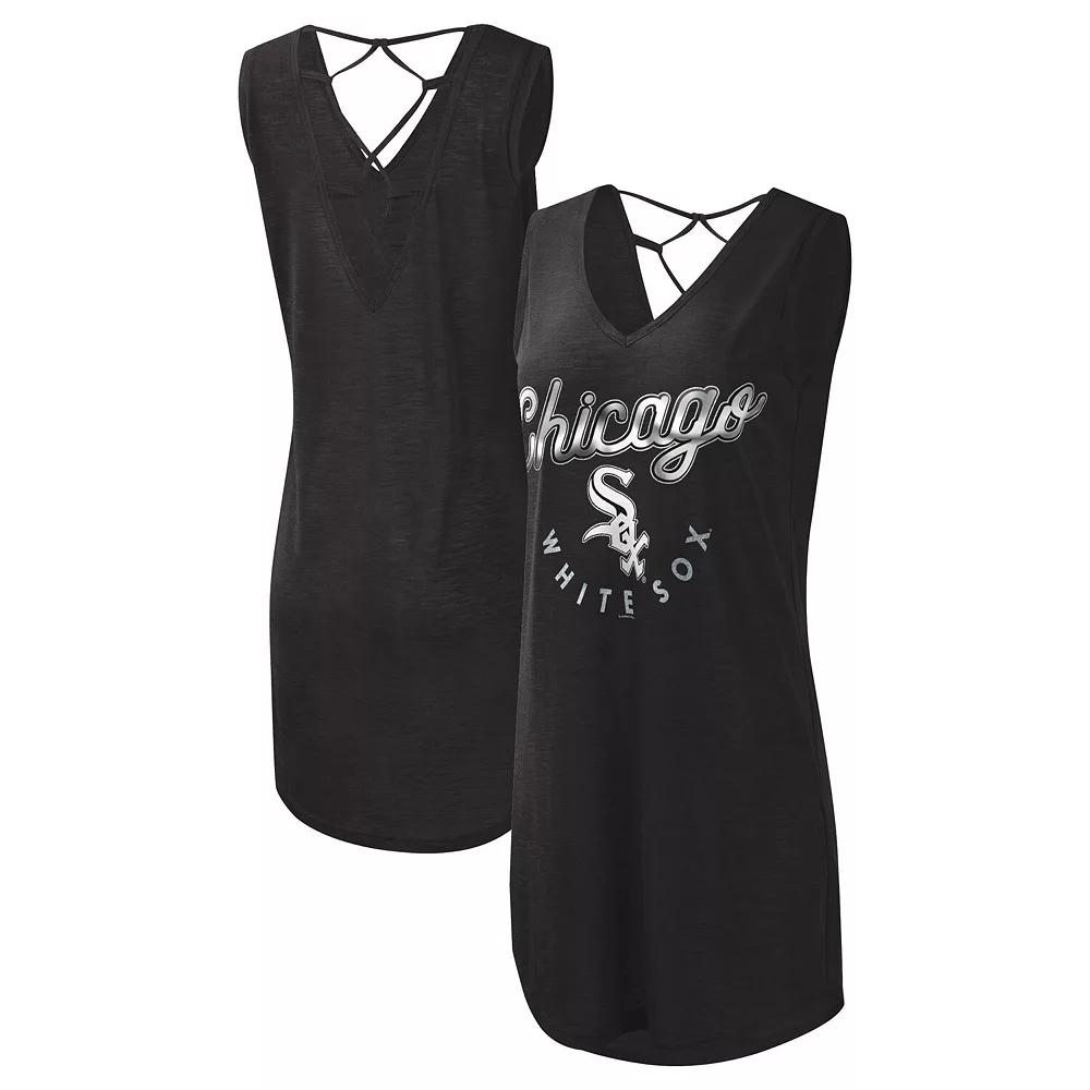 Women's G-III 4Her by Carl Banks Black Chicago White Sox Game Time Slub Beach V-Neck Cover-Up Dress,  Product Image
