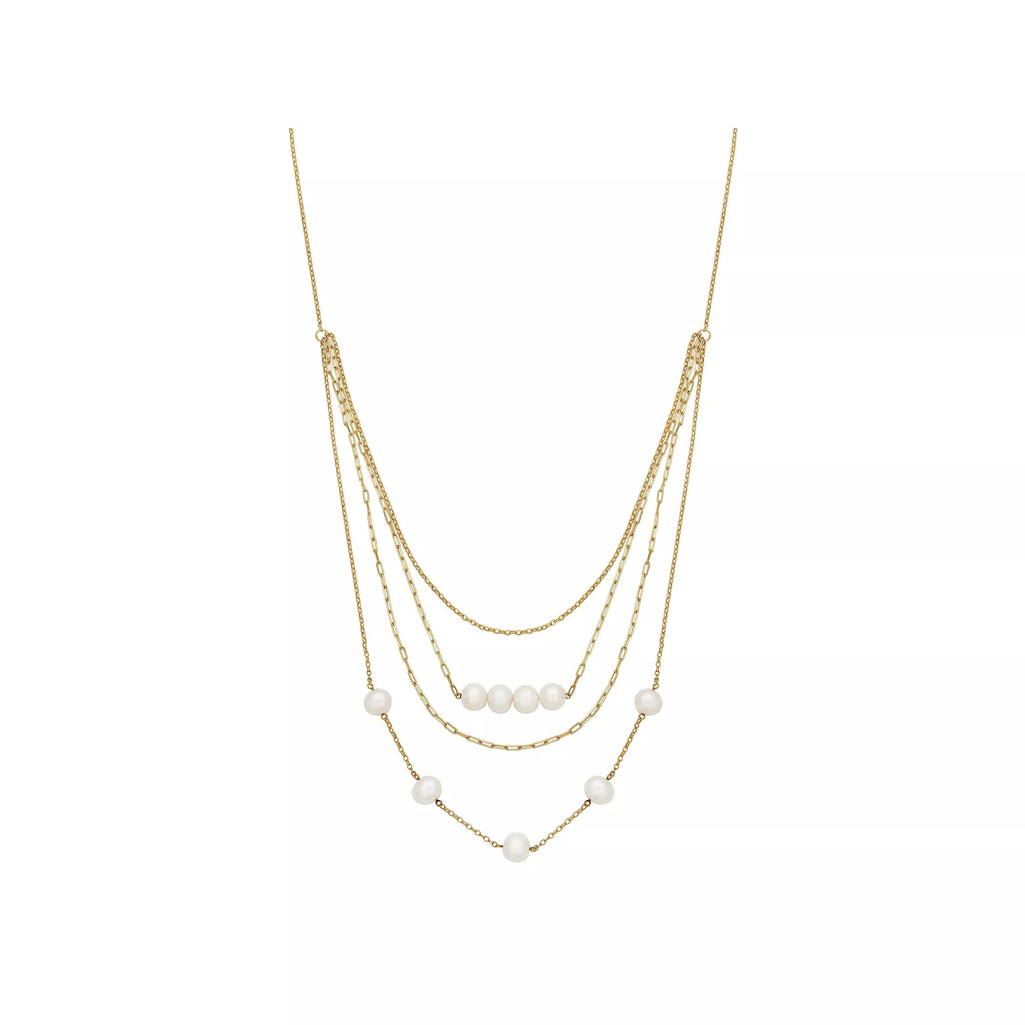 18k Gold Over Silver Cultured Freshwater Pearl Layered Necklace, Women's, Size: 16-18" ADJ, Gold Tone Product Image