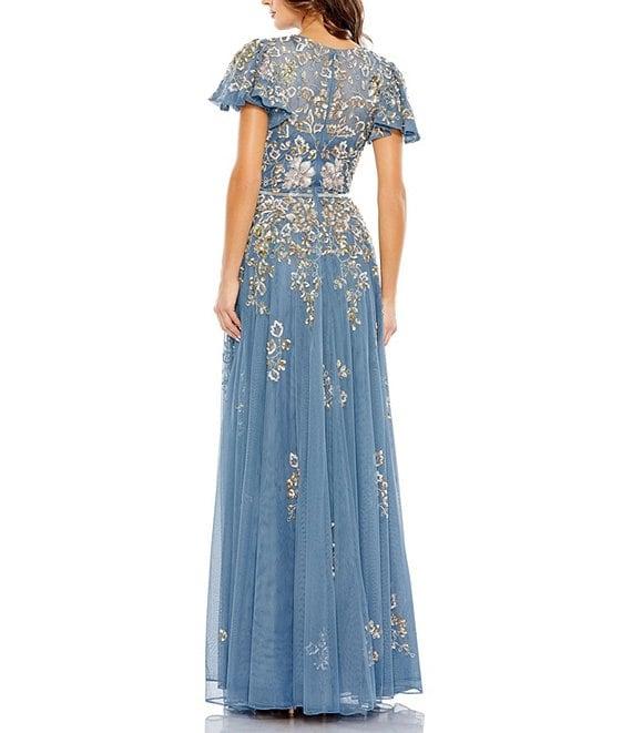 Mac Duggal Sequin Embellished Short Butterfly Sleeve Crew Neck Gown Product Image