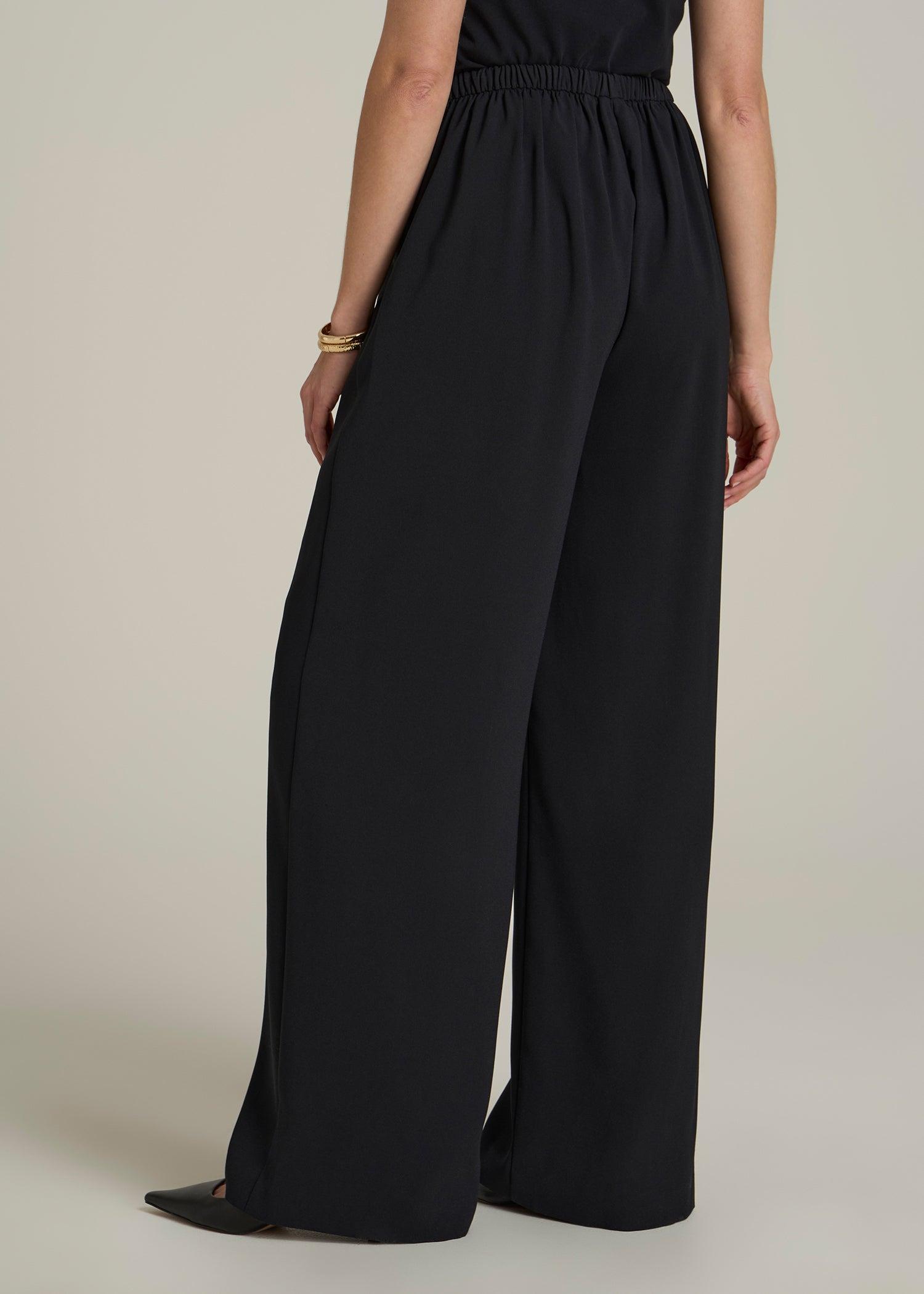 Pull-On Crepe Ultra Wide Pants for Tall Women in Black Female Product Image
