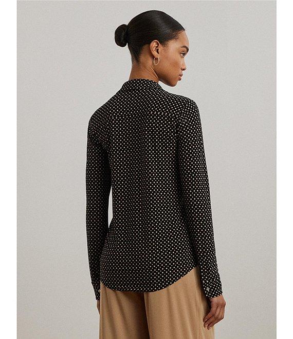 Lauren Ralph Lauren Jersey Two-Tone Geometric Collared Long Sleeve Button Front Shirt Product Image
