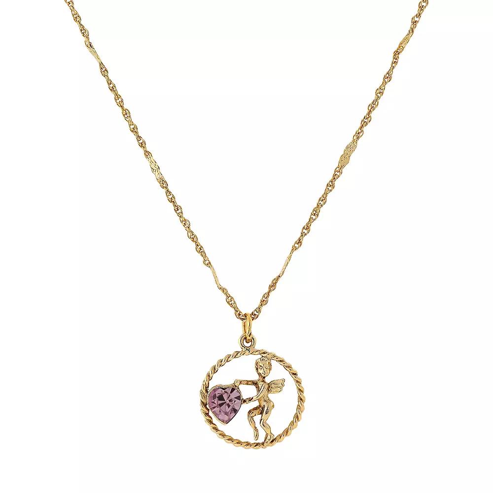 1928 Gold Tone Suspended Cherub Angel and Heart Necklace, Womens, Yellow Product Image