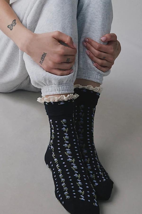 Printed Ruffle Foldover Sock Womens at Urban Outfitters Product Image