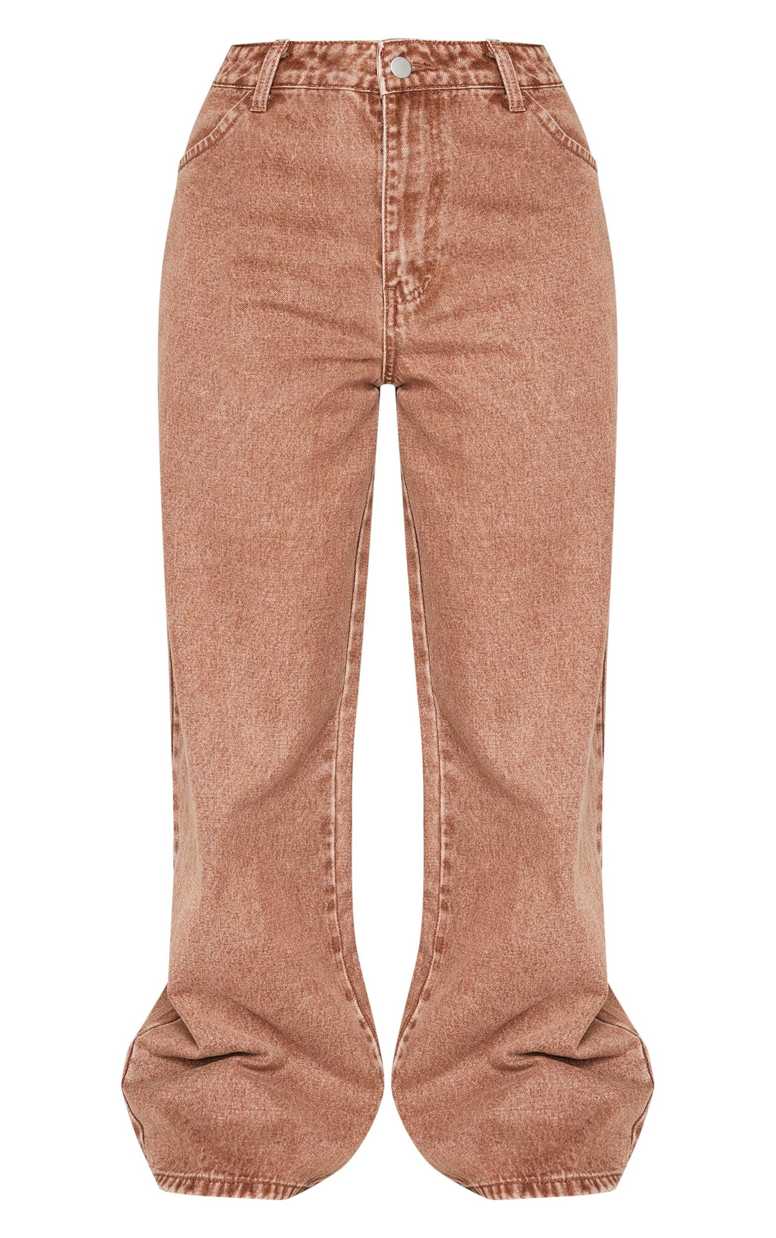 Petite Washed Brown Denim Wide Leg Jeans Product Image