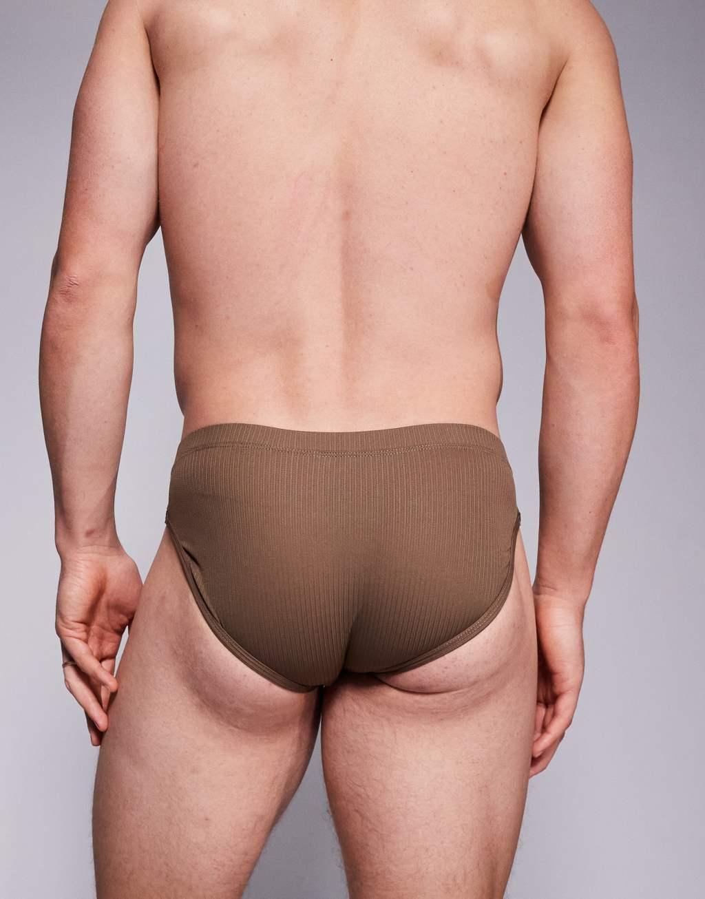 ASOS DESIGN textured swimsuit in brown Product Image