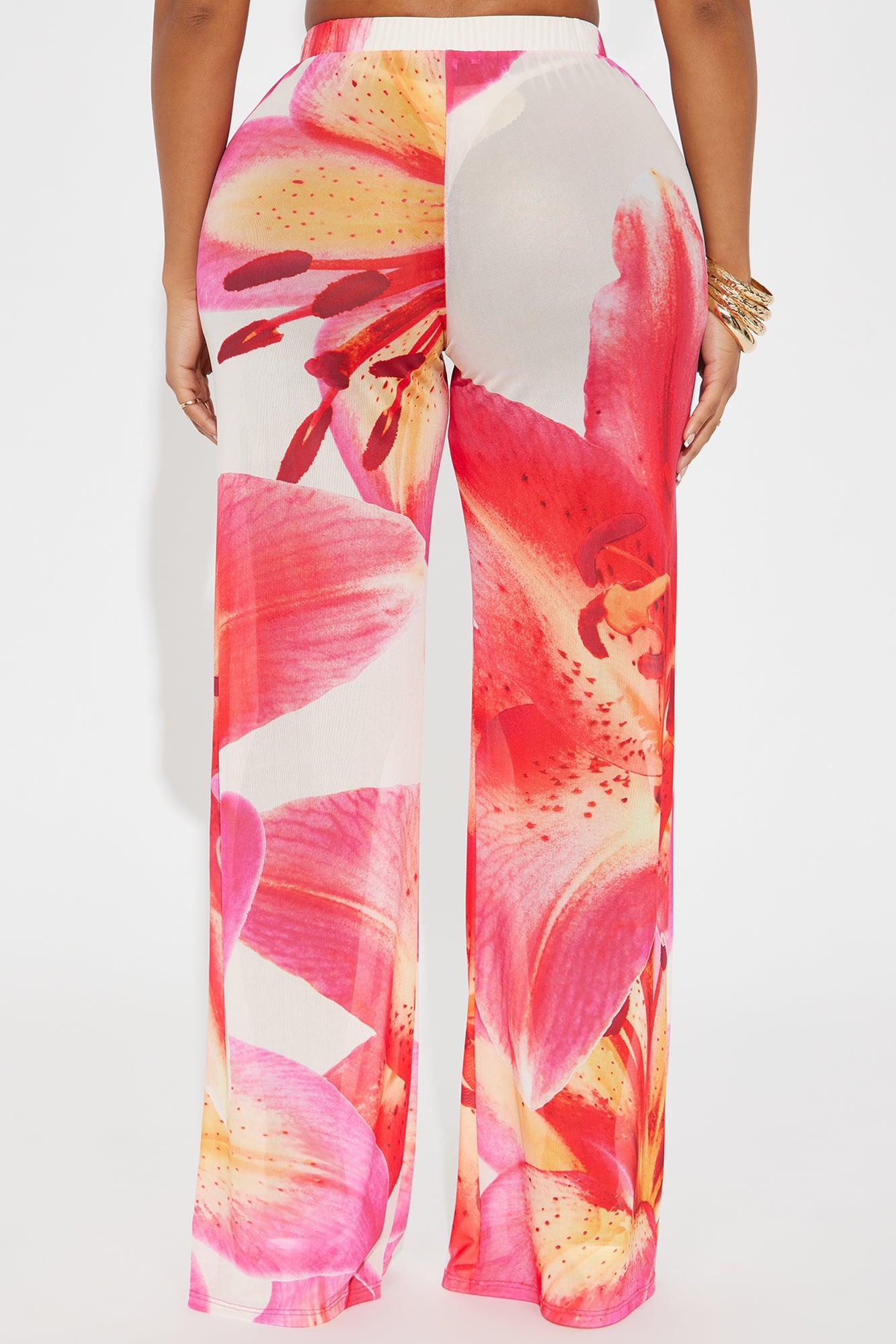 Isabella Floral Mesh Wide Leg Pant - Pink/combo Product Image