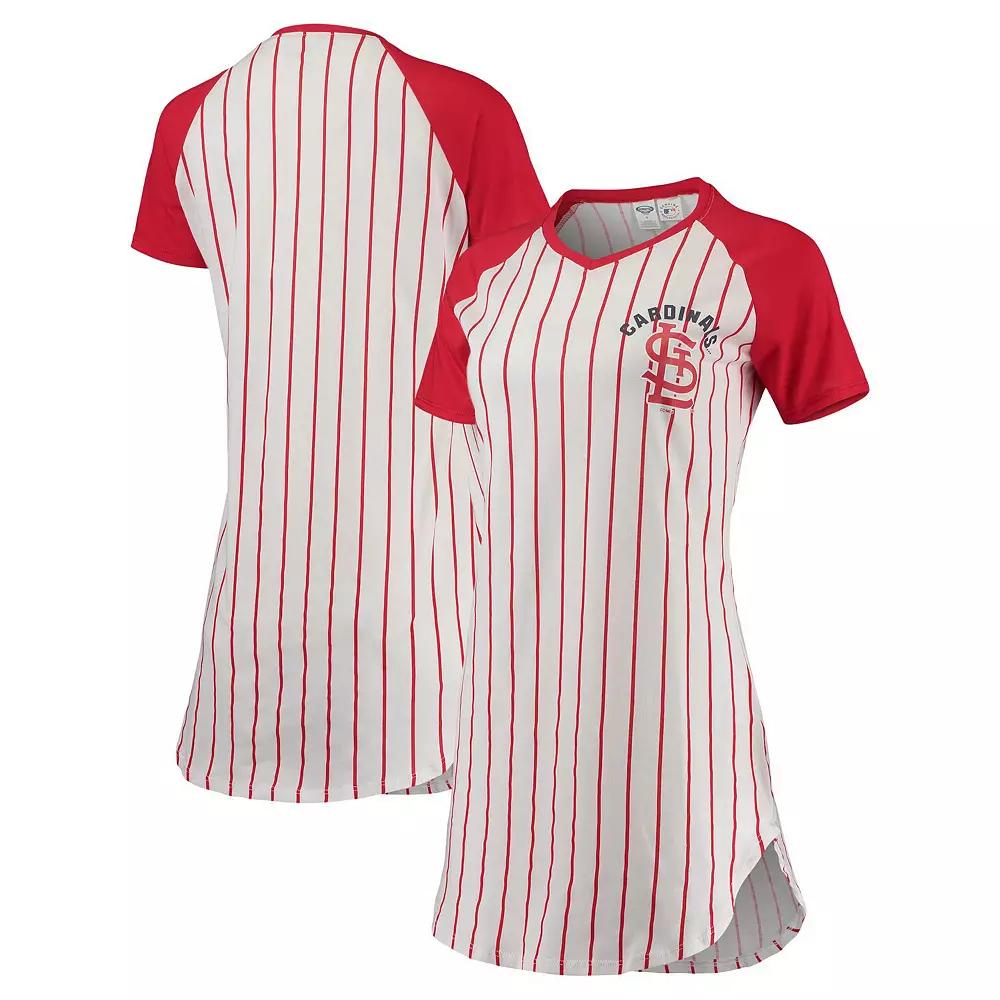 Women's Concepts Sport White/Red St. Louis Cardinals Vigor Pinstripe Raglan V-Neck Nightshirt, Size: Medium Product Image