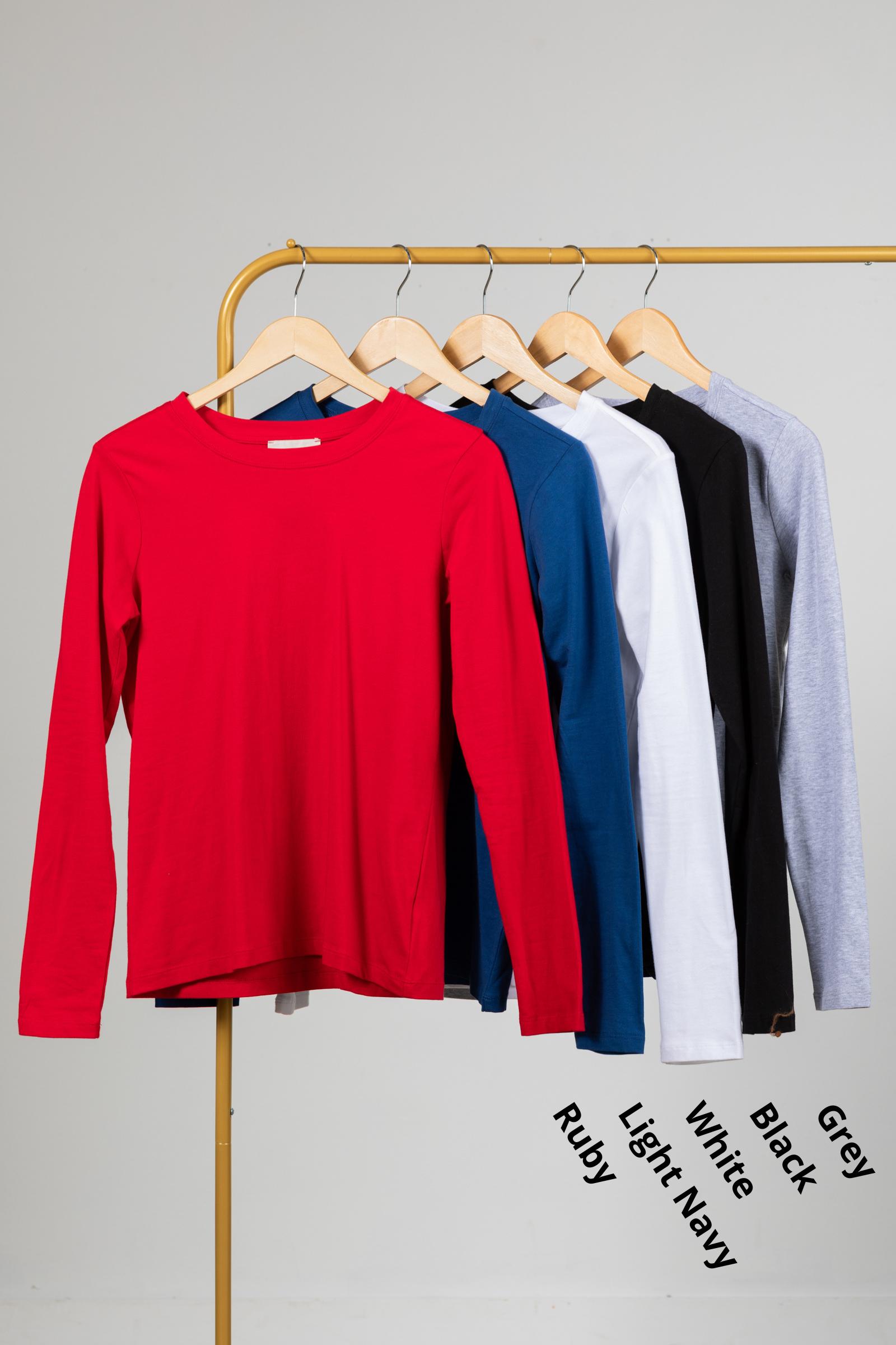 Cotton Crewneck Long Sleeve Knit Top Product Image