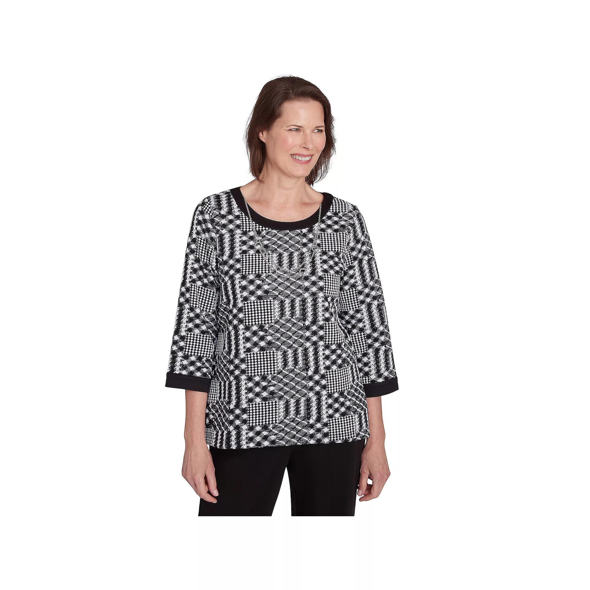 Women's Alfred Dunner Houndstooth Textured Top, Size: XL, Multi Black Product Image