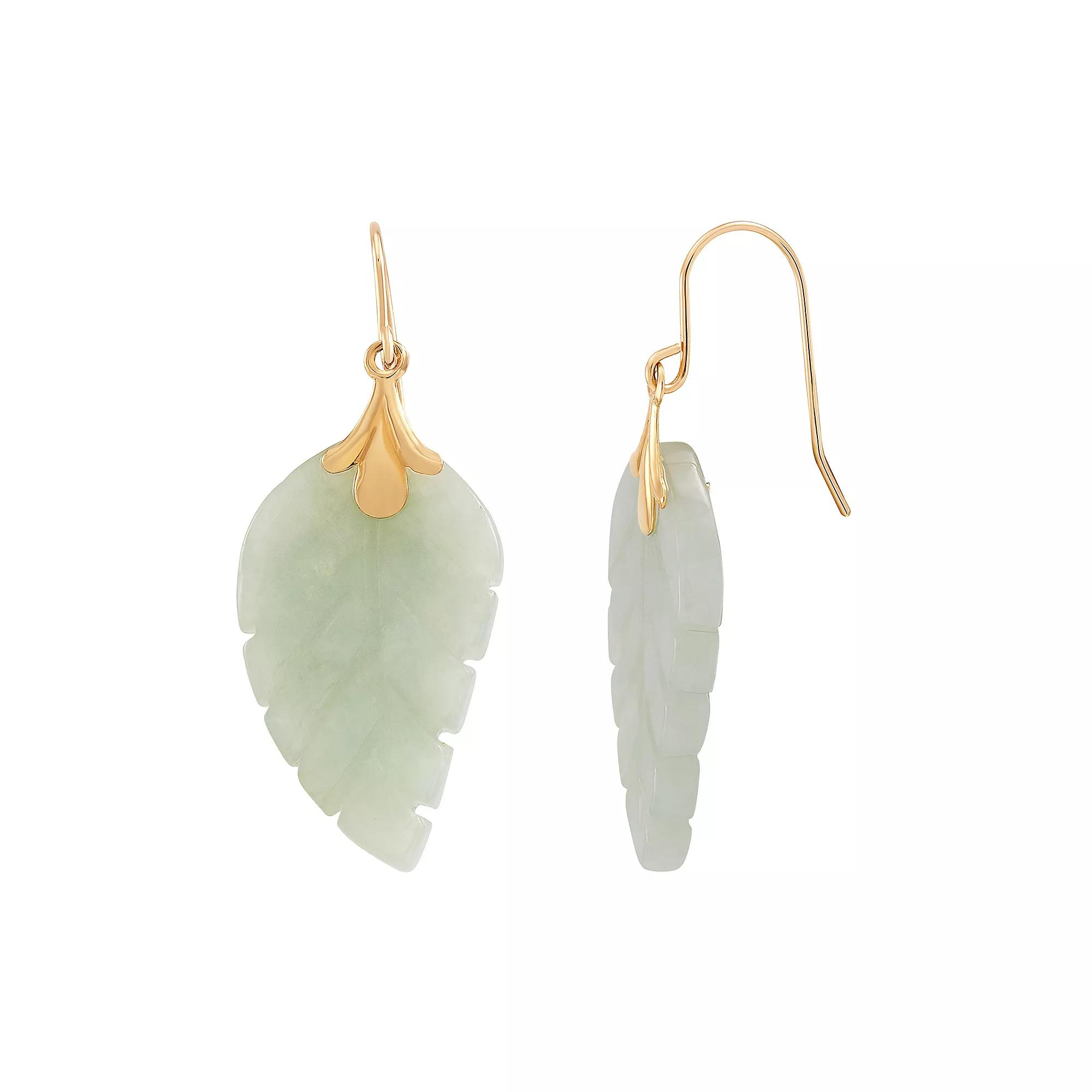 10k Gold Jadeite Jade Leaf Earrings, Women's Product Image