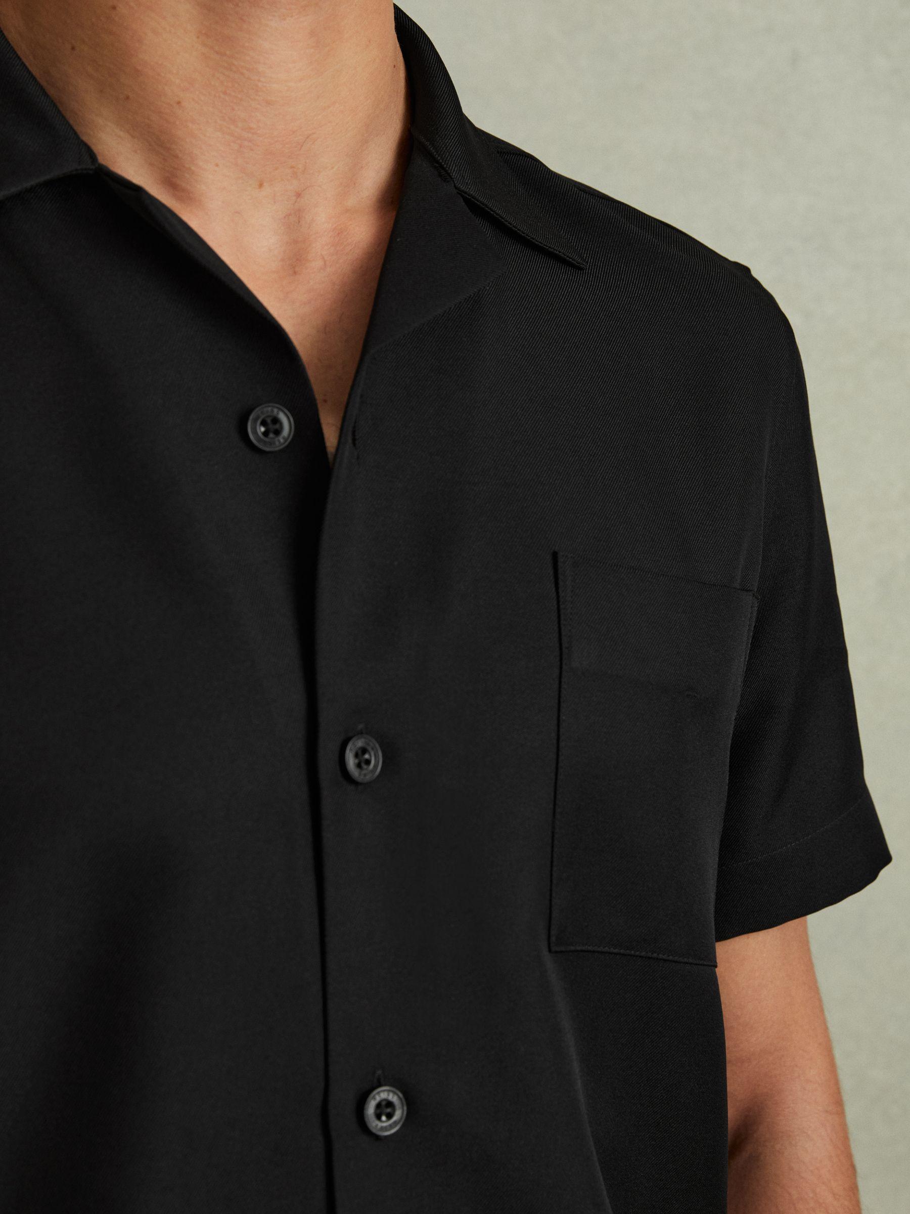 Cuban Collar Button-Through Shirt in Black Product Image