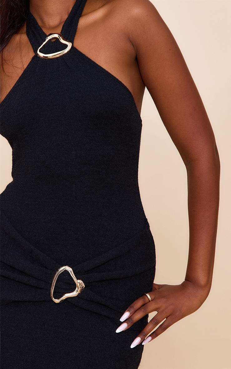 Black Trim Detail Wrap Halter Neck Maxi Dress Product Image