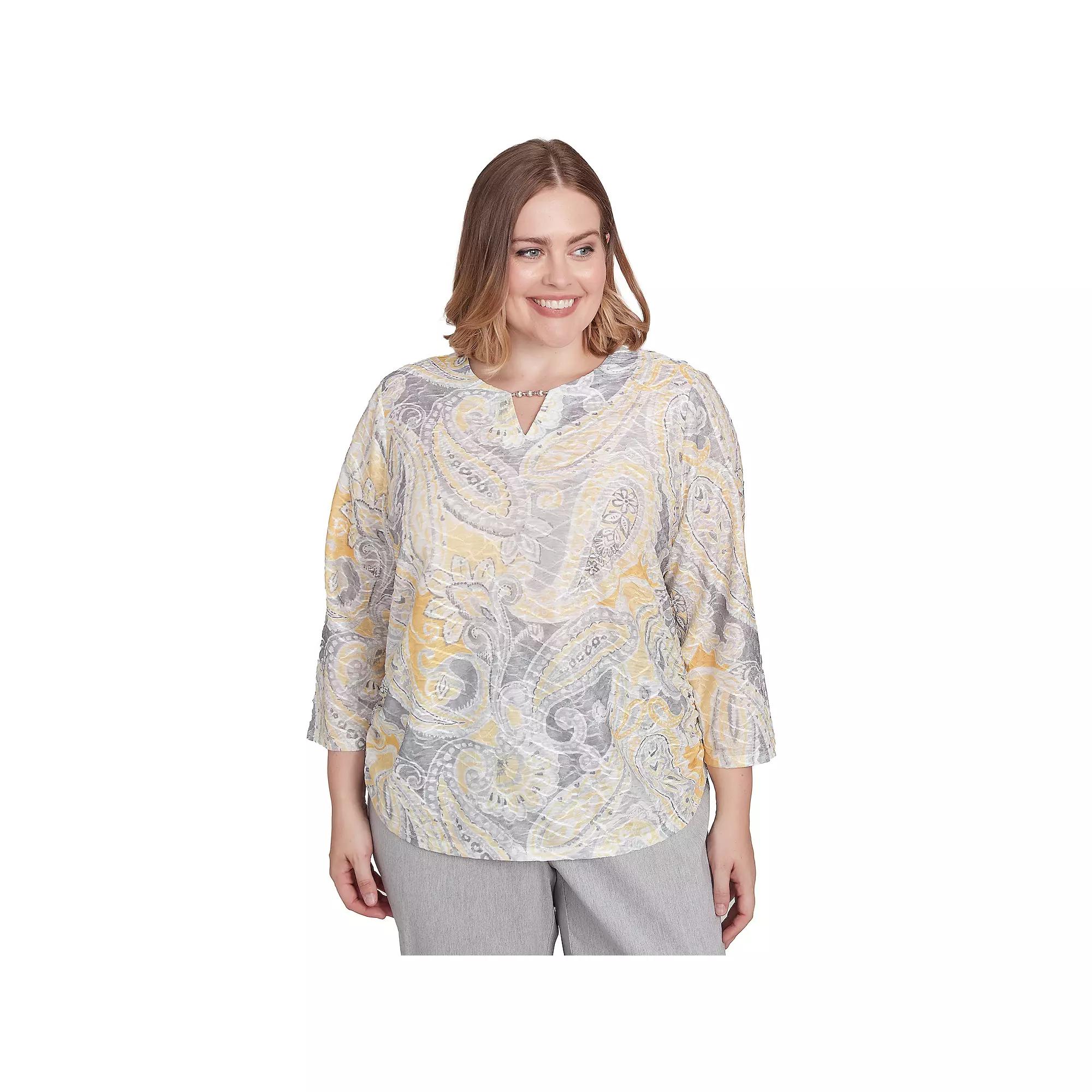 Plus Size Alfred Dunner Textured Paisley Beaded Neck Top, Women's, Size: 3XL, Gray Team Product Image