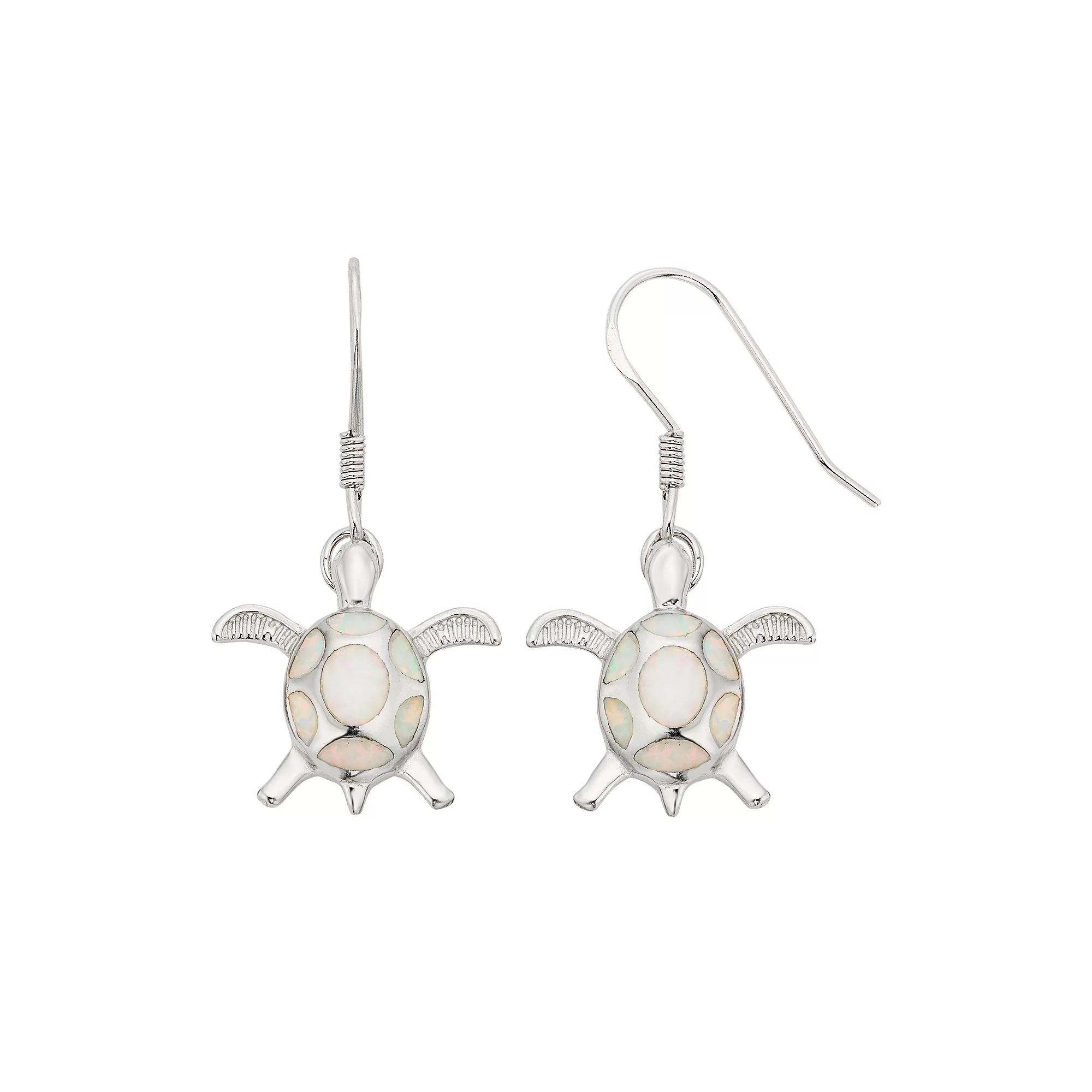 Lab-Created Opal Sterling Silver Turtle Drop Earrings, Womens, White Product Image