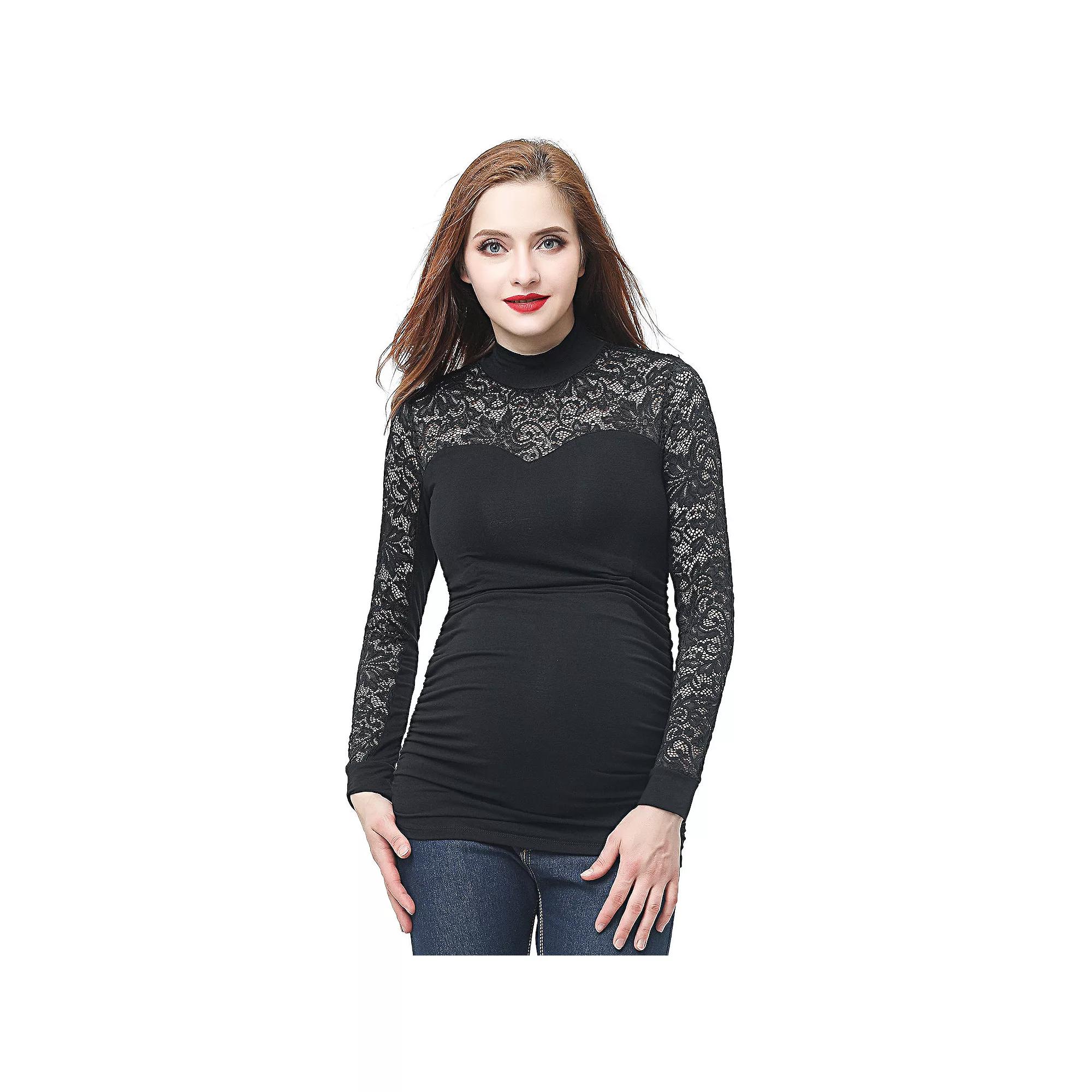 Maternity Pokkori Mockneck Lace Panel Top, Women's,  Product Image