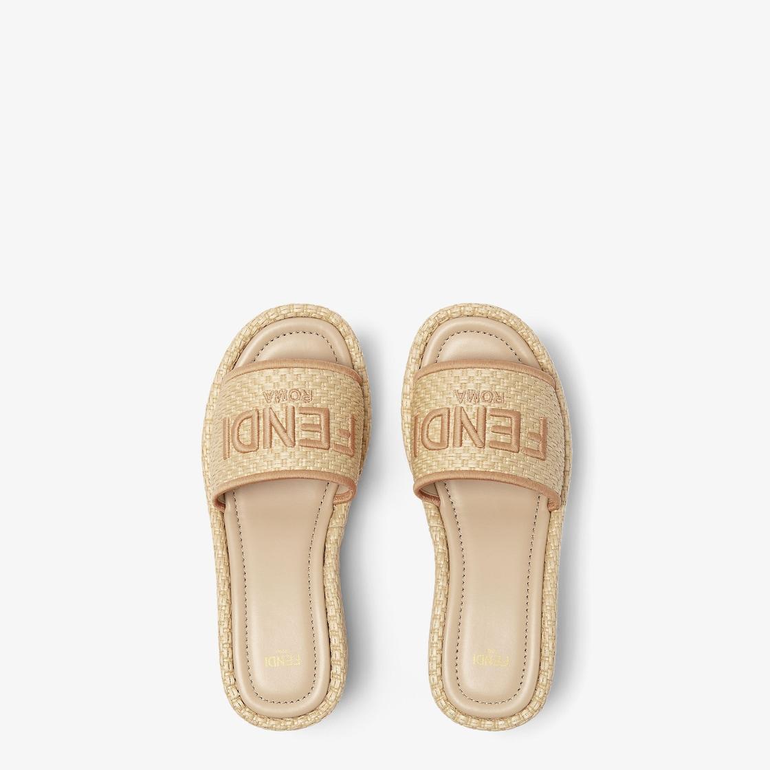Fendi SunshineBeige raffia Flatform Slides Product Image