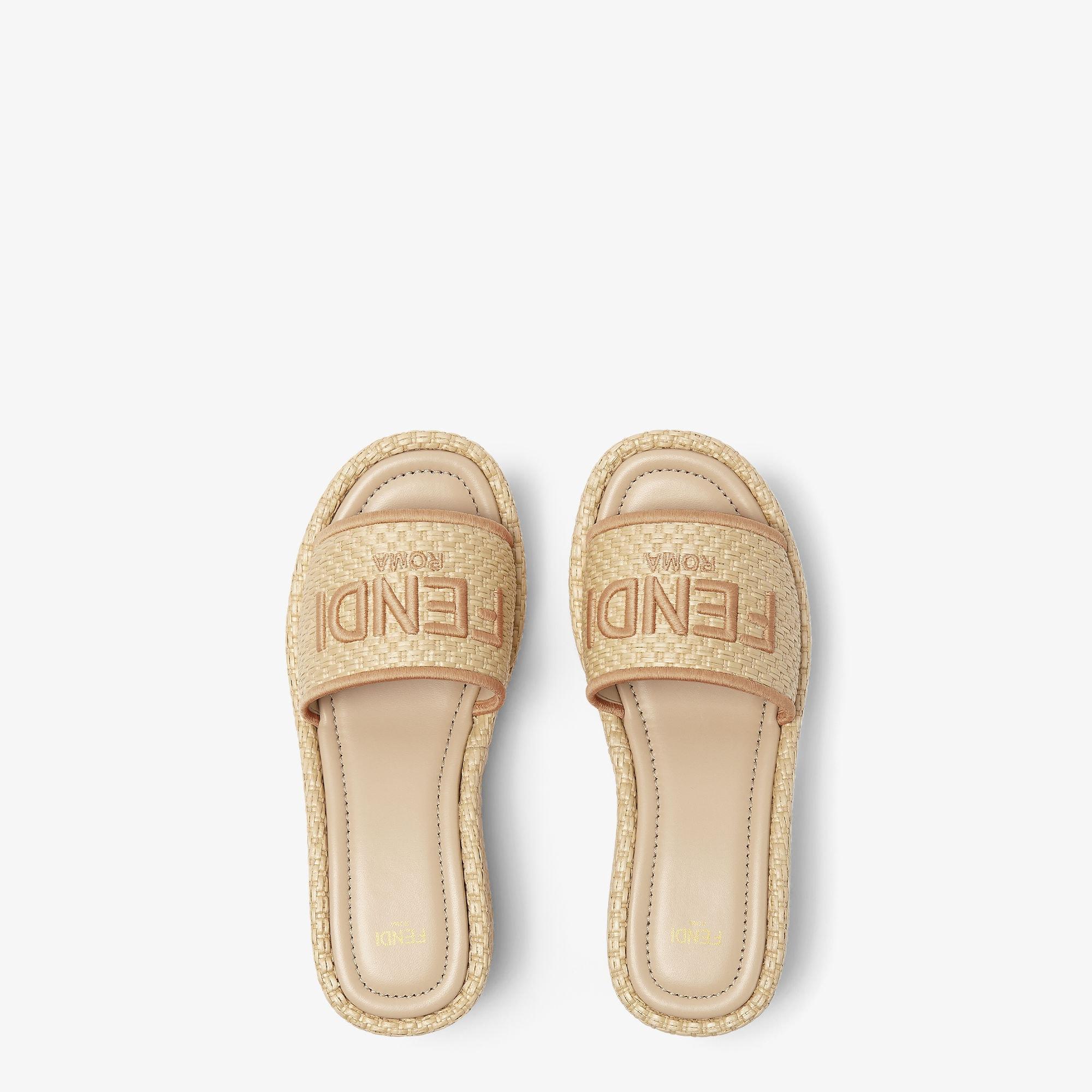 Fendi SunshineBeige raffia Flatform Slides Product Image