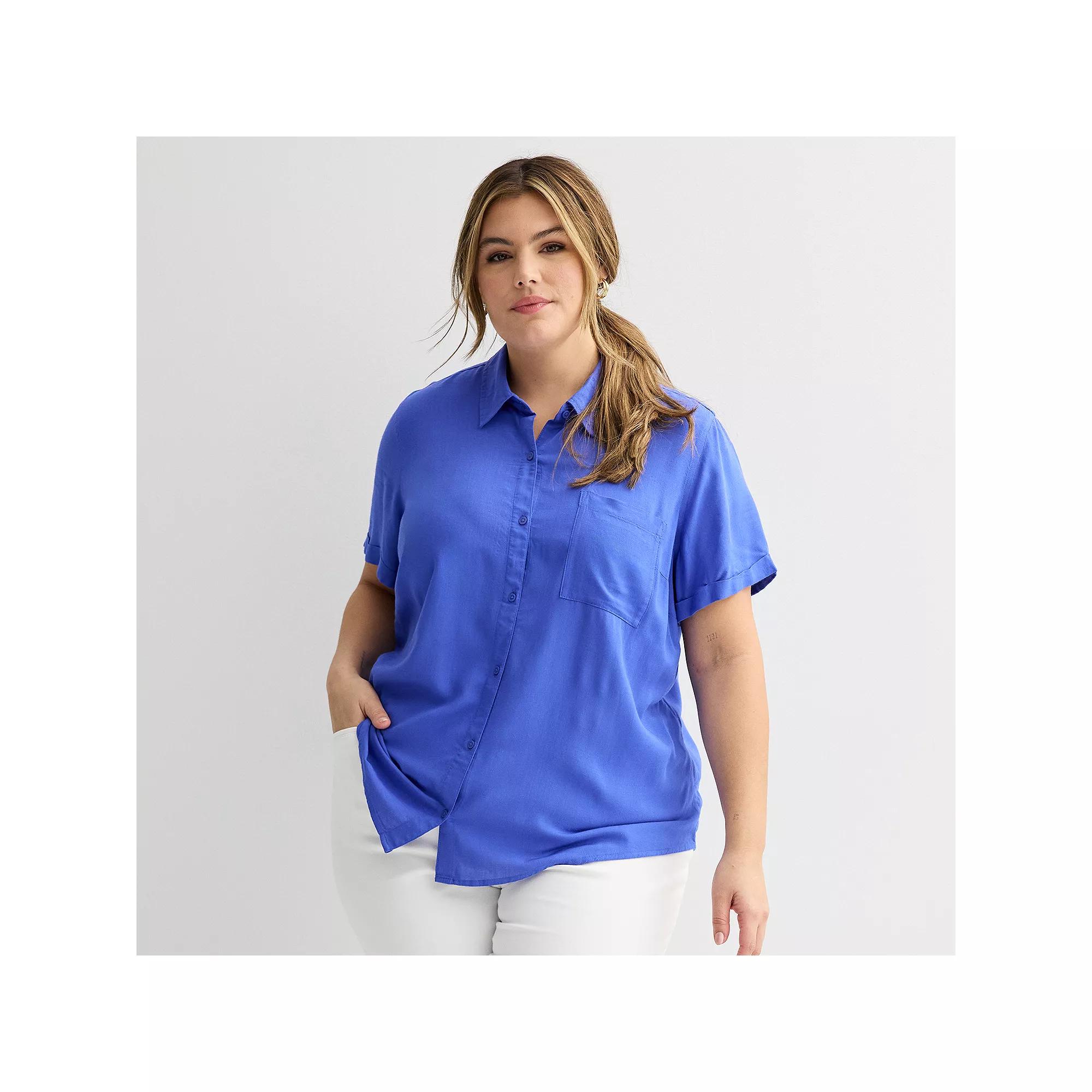 Plus Size Croft & Barrow® Camp Shirt, Women's, Size: 3XL, Xander Purple Product Image