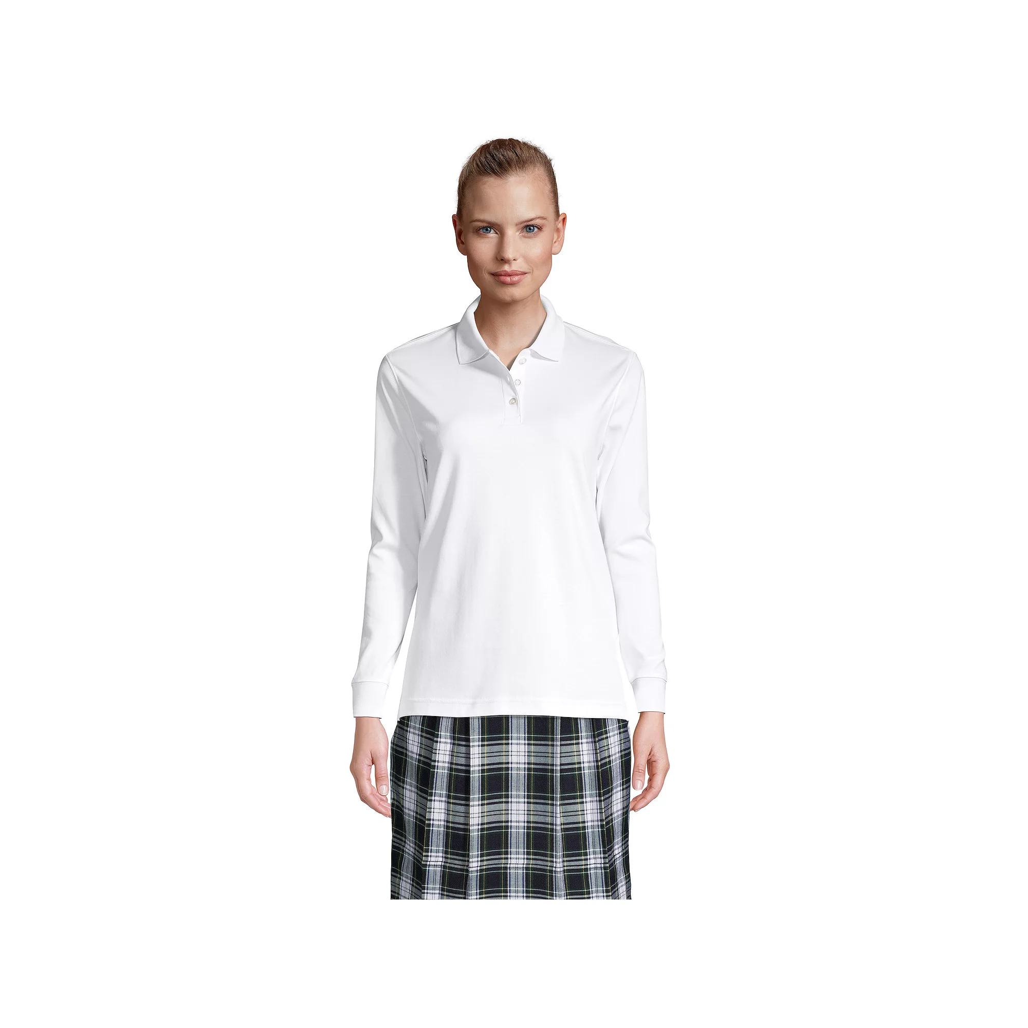 Women's Tall Lands' End School Uniform Long Sleeve Interlock Polo,  Product Image