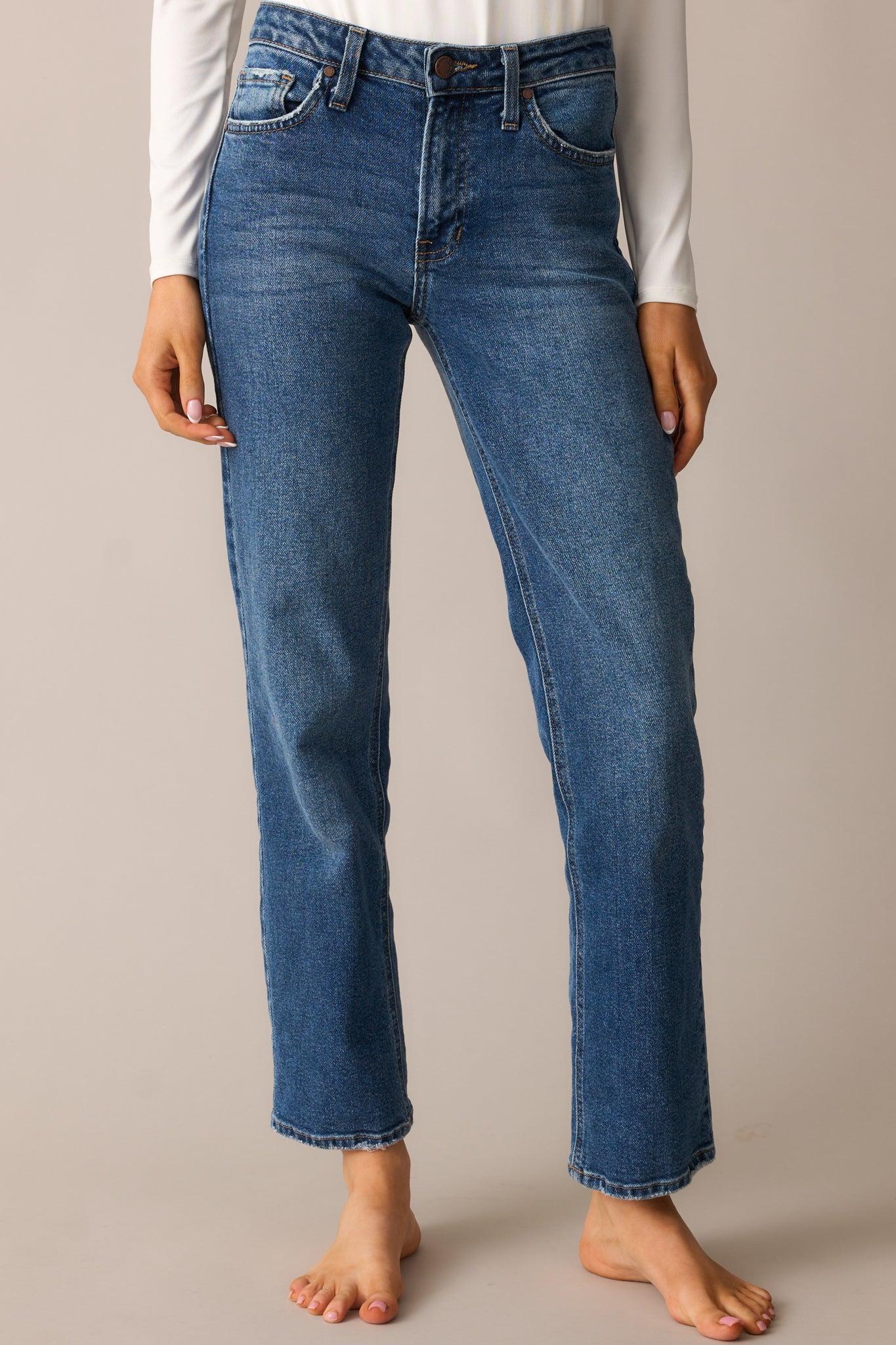 Forever Again Dark Wash Straight Leg Jeans Product Image