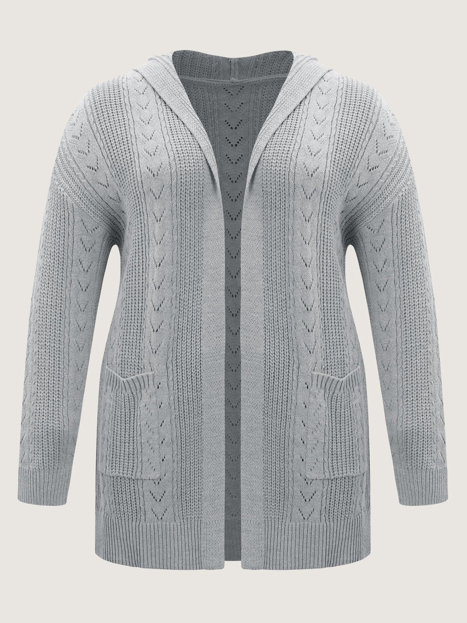Textured Hooded Pockets Knit Cardigan Female Product Image