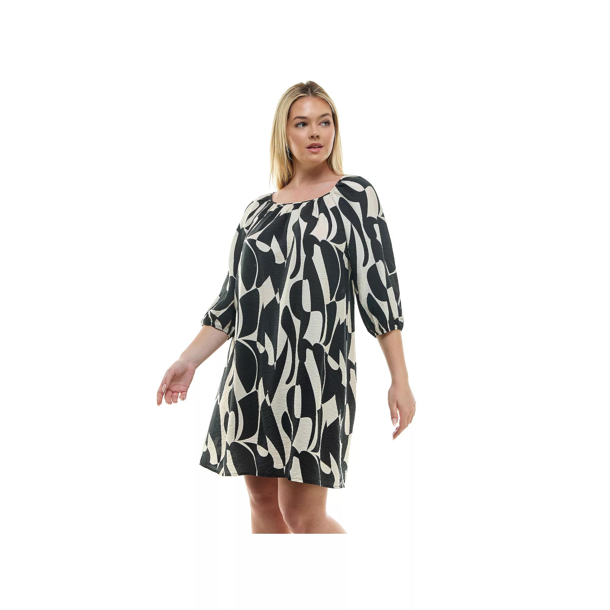 Plus Size Luxology Raglan Sleeve Dress, Women's, Size: 2XL, Black Cream Product Image