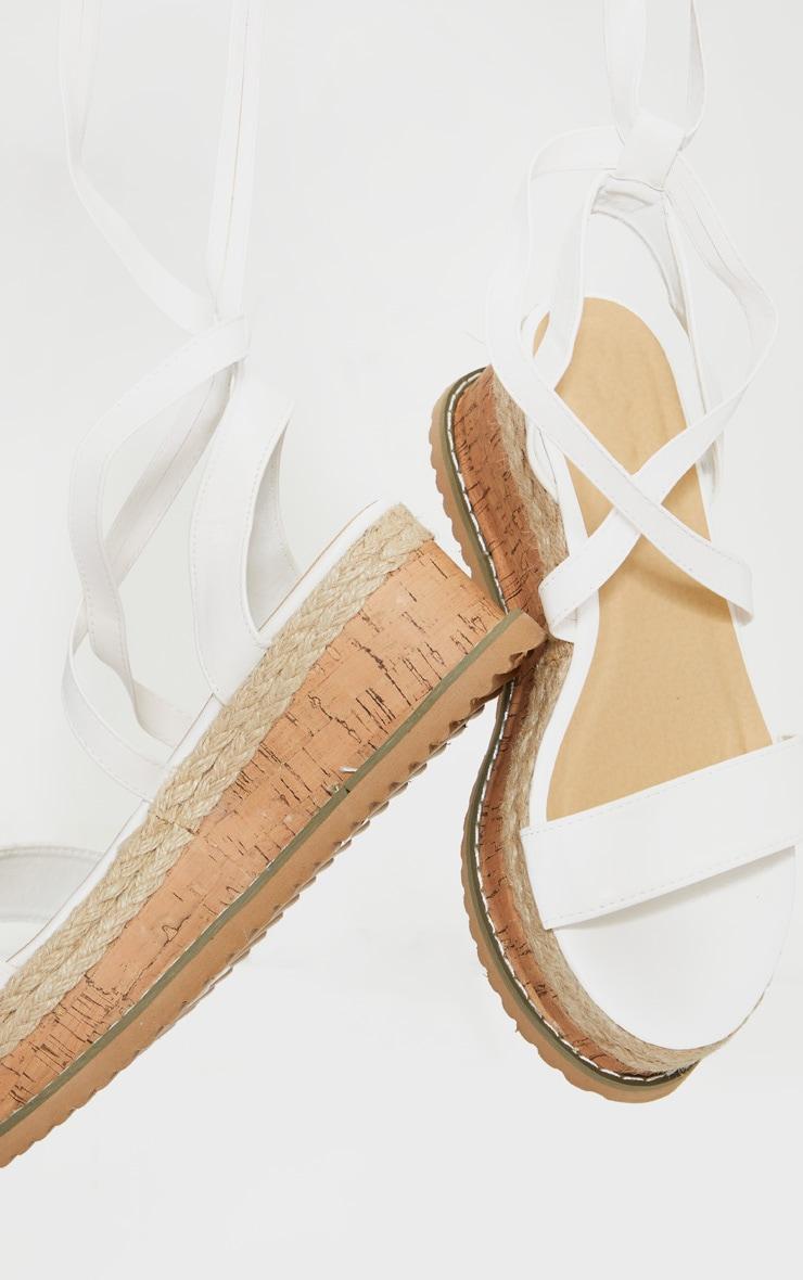 White Wide Fit PU Tie Ankle Espadrilles Product Image