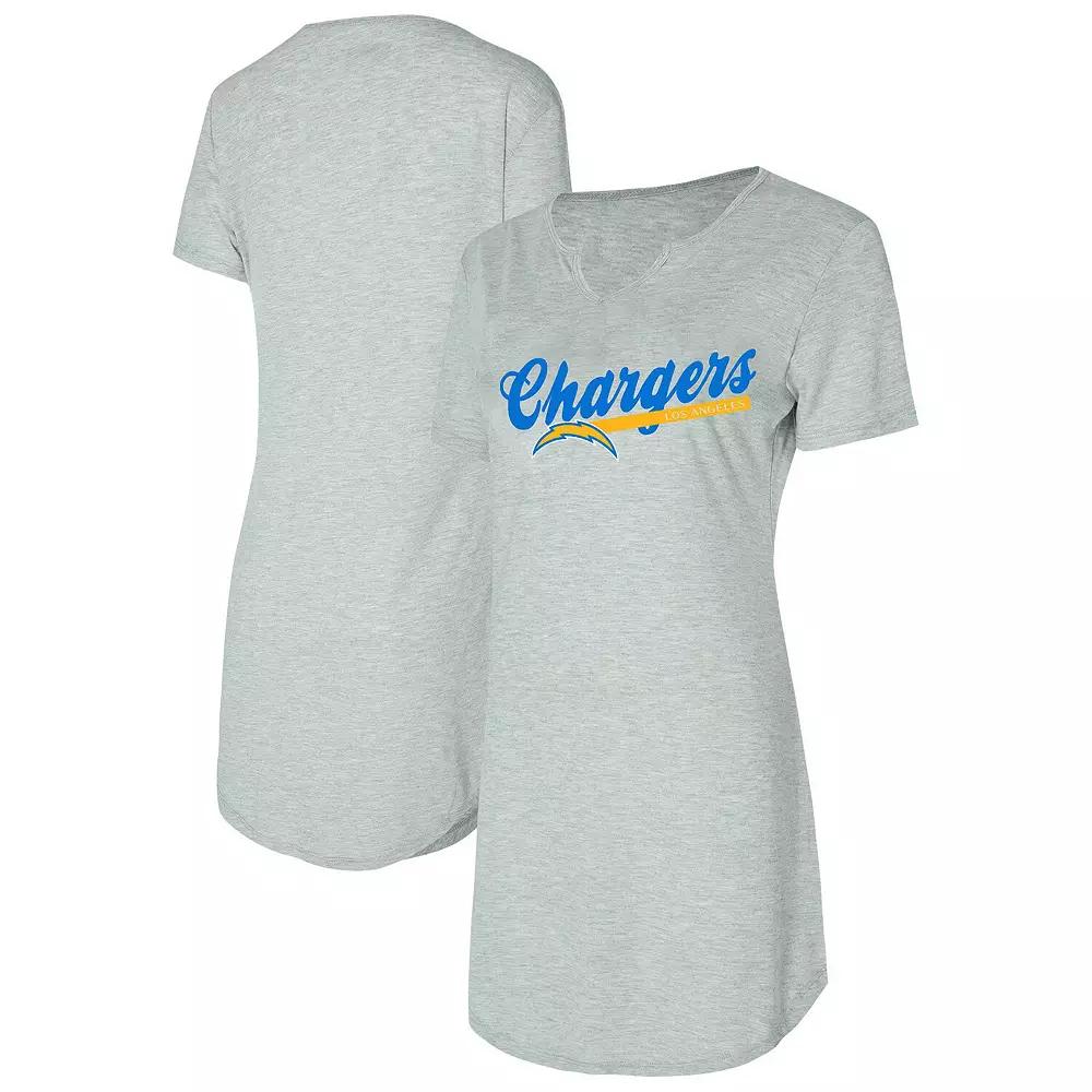 Women's Concepts Sport Gray Los Angeles Chargers Petition Knit Nightshirt, Size: Medium, Grey Product Image