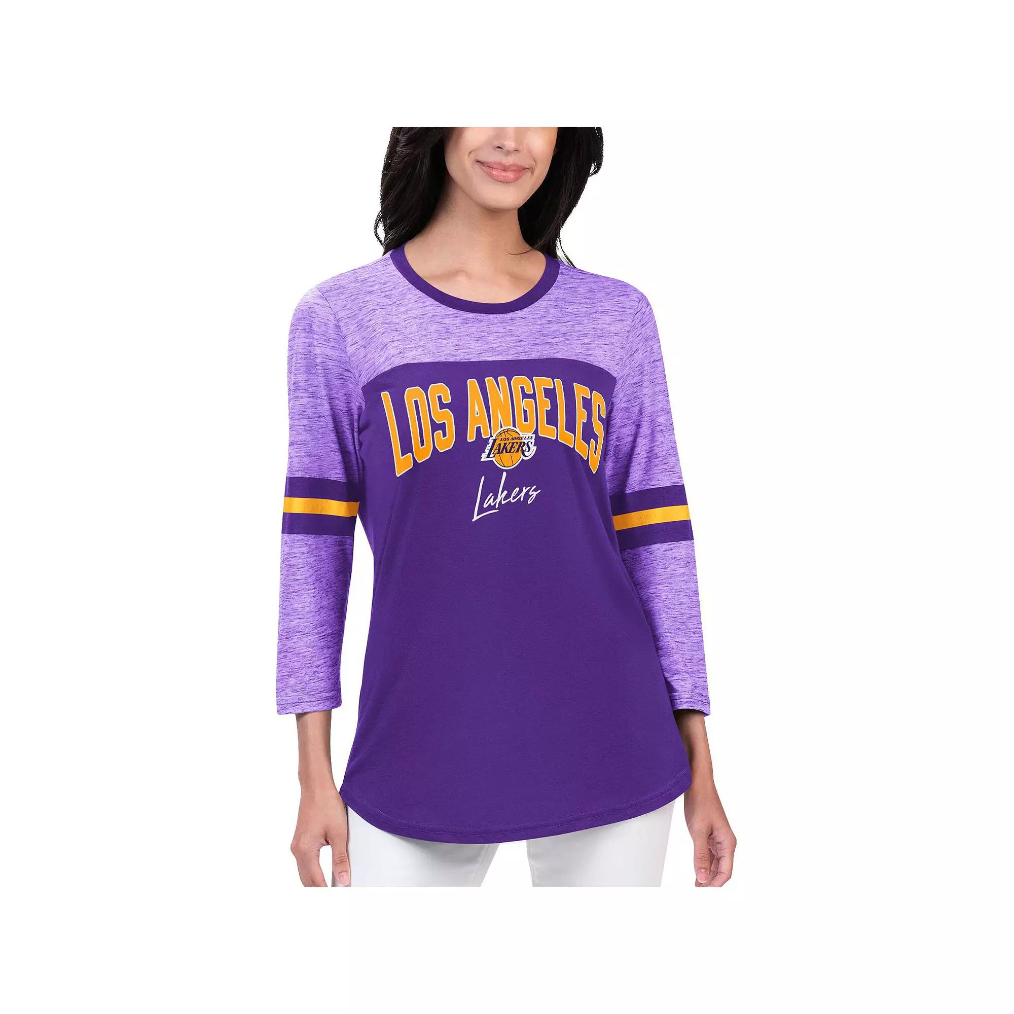 Women's G-III 4Her by Carl Banks Purple Los Angeles Lakers Play the Game Three-Quarter Sleeve T-Shirt,  Product Image