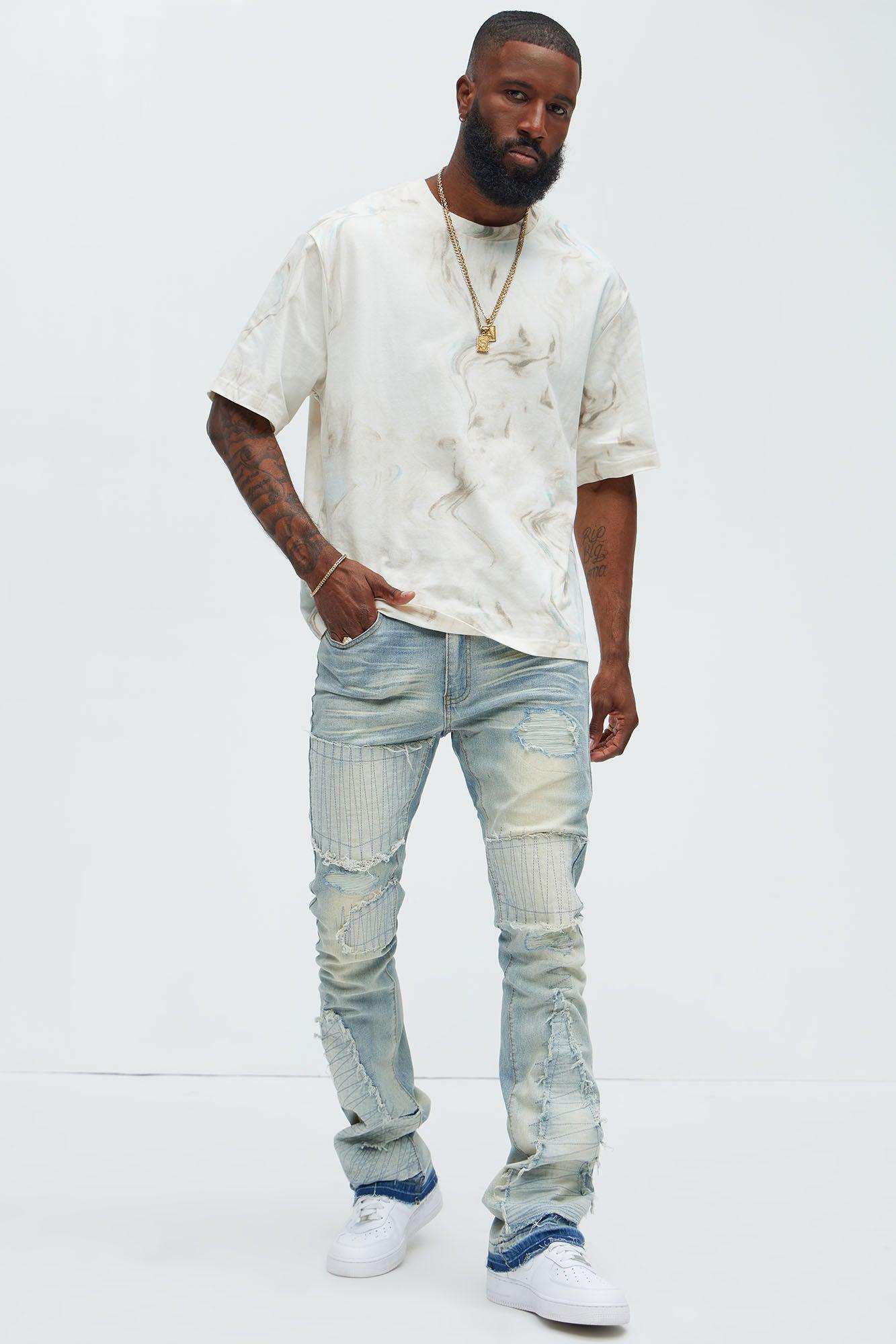 Marble Print Relaxed Tee - Off  White/combo Product Image