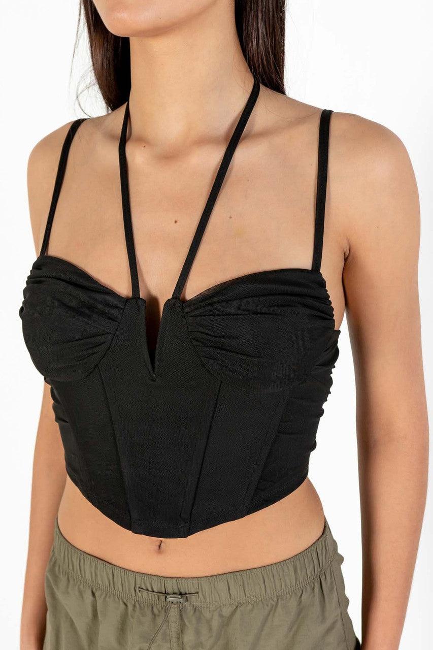 Black Mesh Bustier Halter Top Product Image