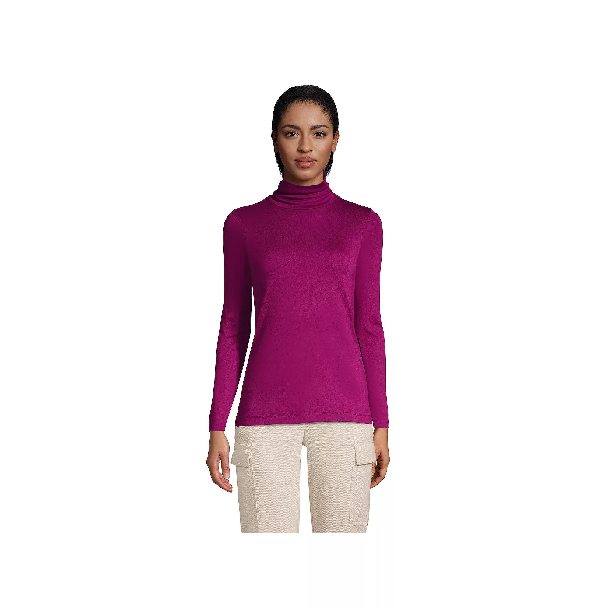 Women's Lands' End Supima Cotton Long Sleeve Turtleneck, Size: Large Tall, Green Moss Product Image