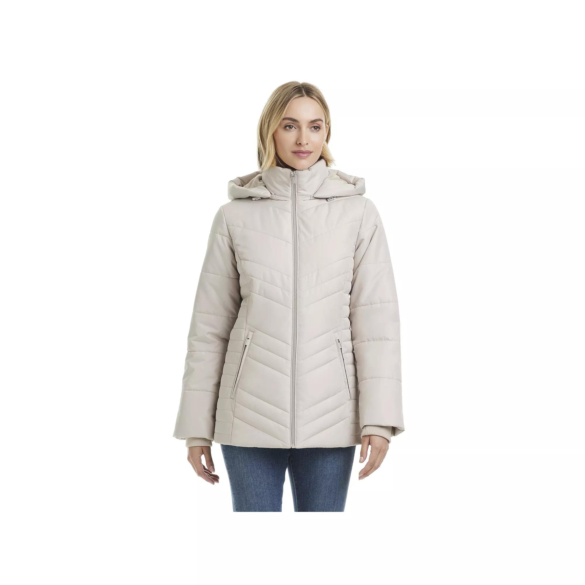 Women's d.e.t.a.i.l.s Triple Chevron Puffer Jacket with Detachable Hood, Size: XXL, Beige Product Image